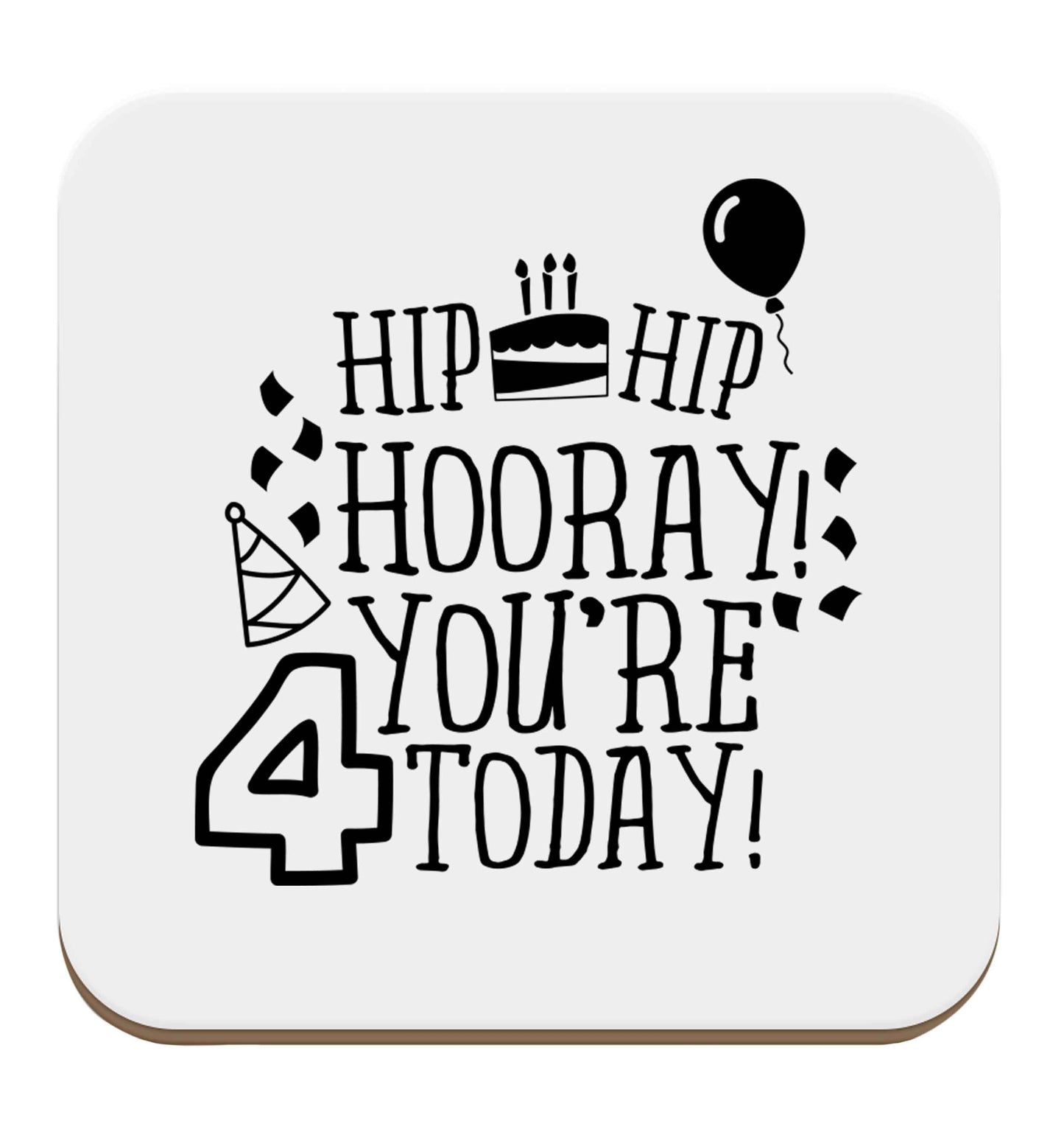 Hip hip hooray you're four today!set of four coasters