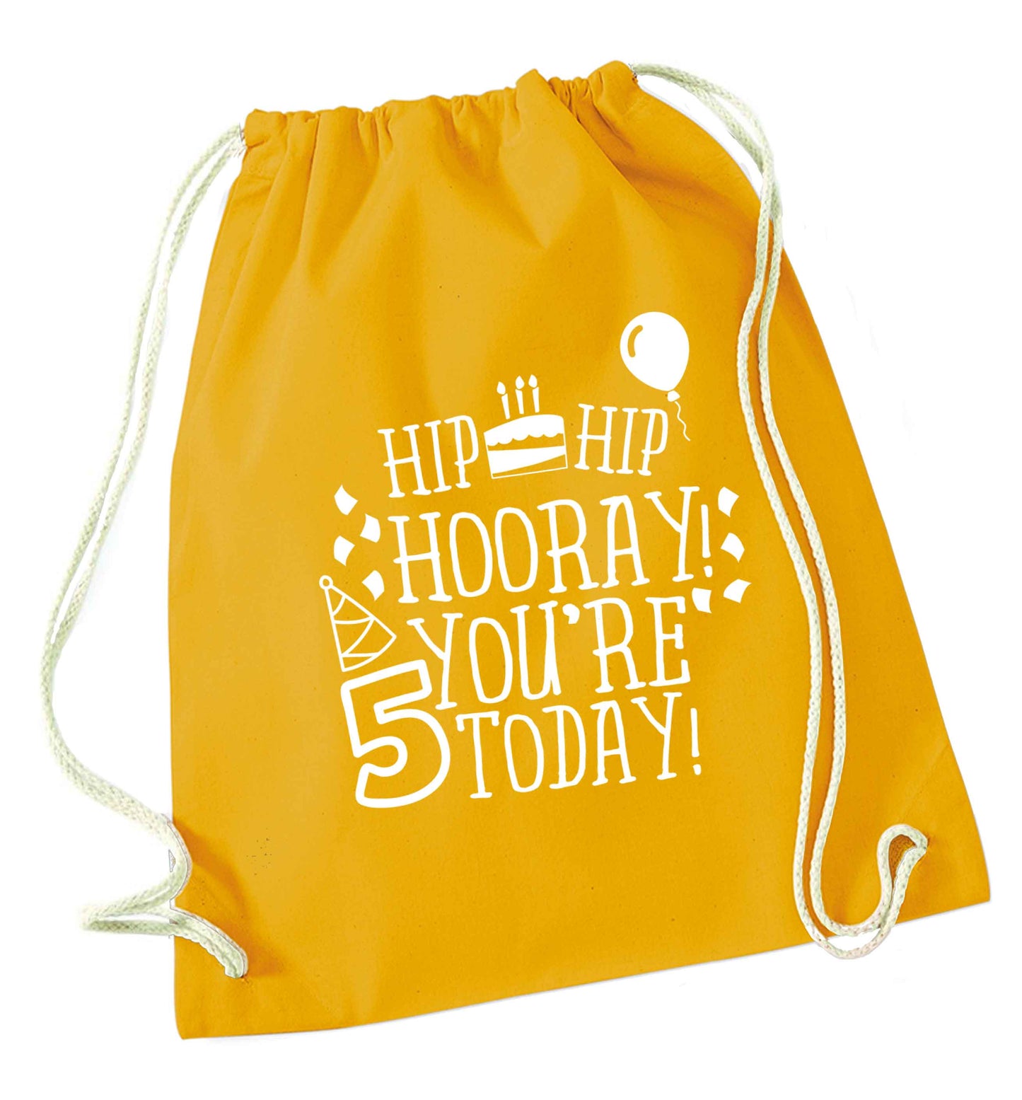 Hip hip hooray you're five today! mustard drawstring bag