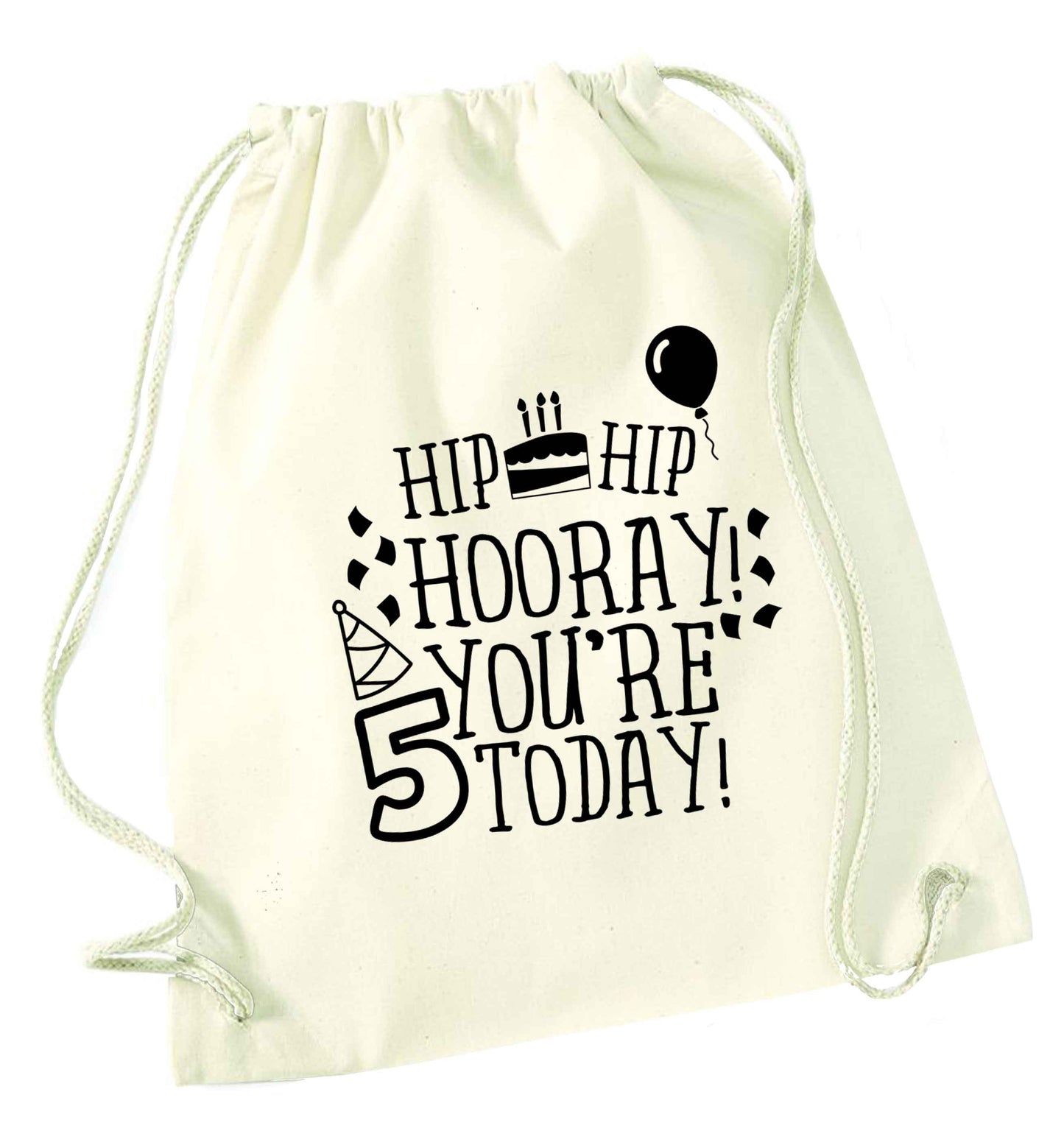 Hip hip hooray you're five today! natural drawstring bag