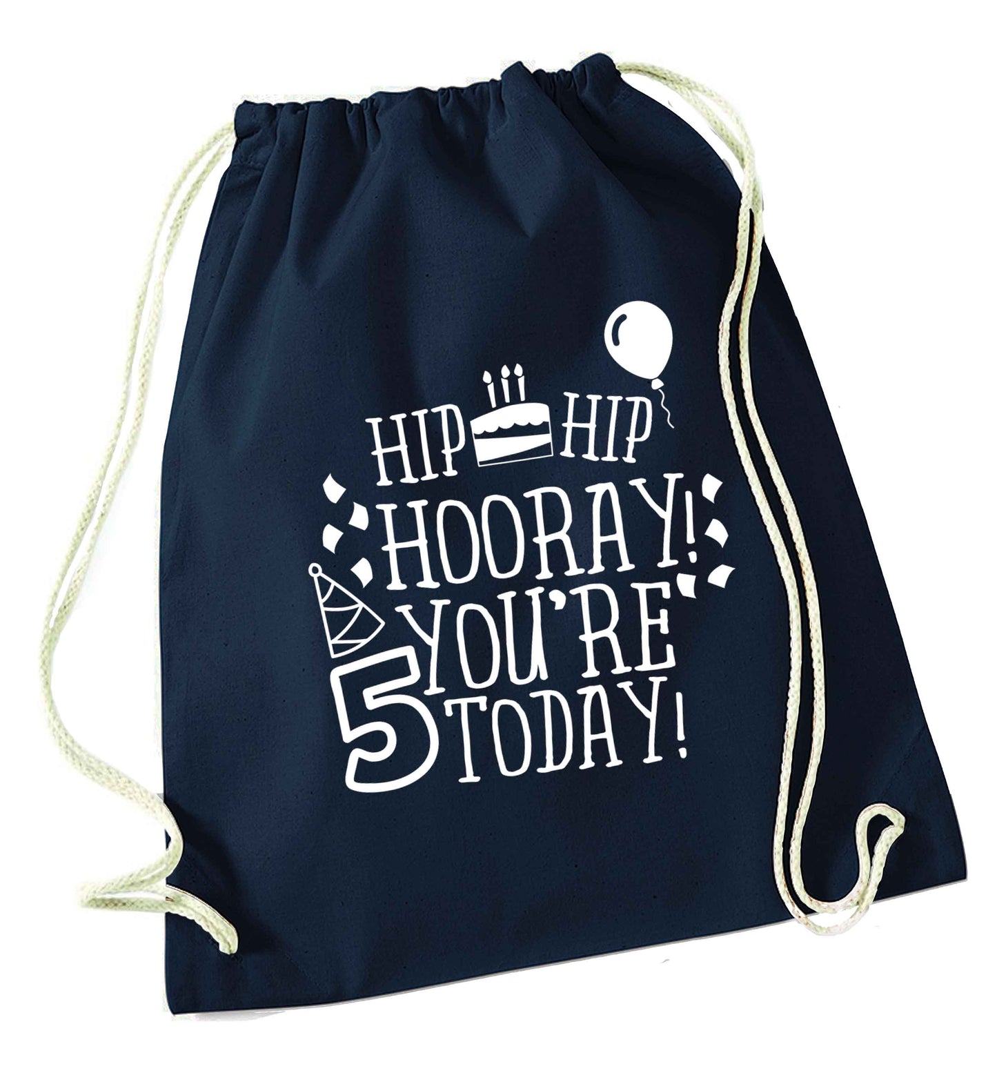 Hip hip hooray you're five today! navy drawstring bag