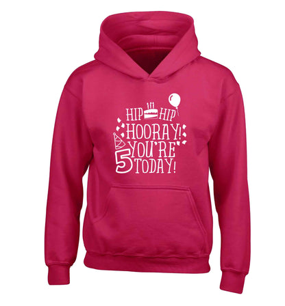 Hip hip hooray you're five today! children's pink hoodie 12-13 Years