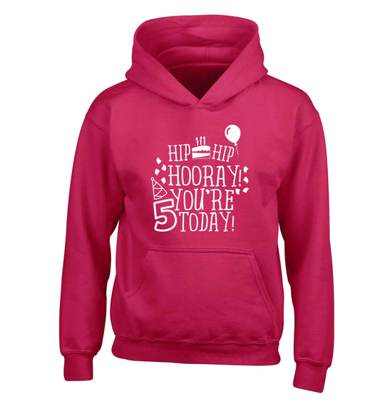 Hip hip hooray you're five today! children's pink hoodie 12-13 Years