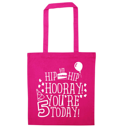 Hip hip hooray you're five today! pink tote bag