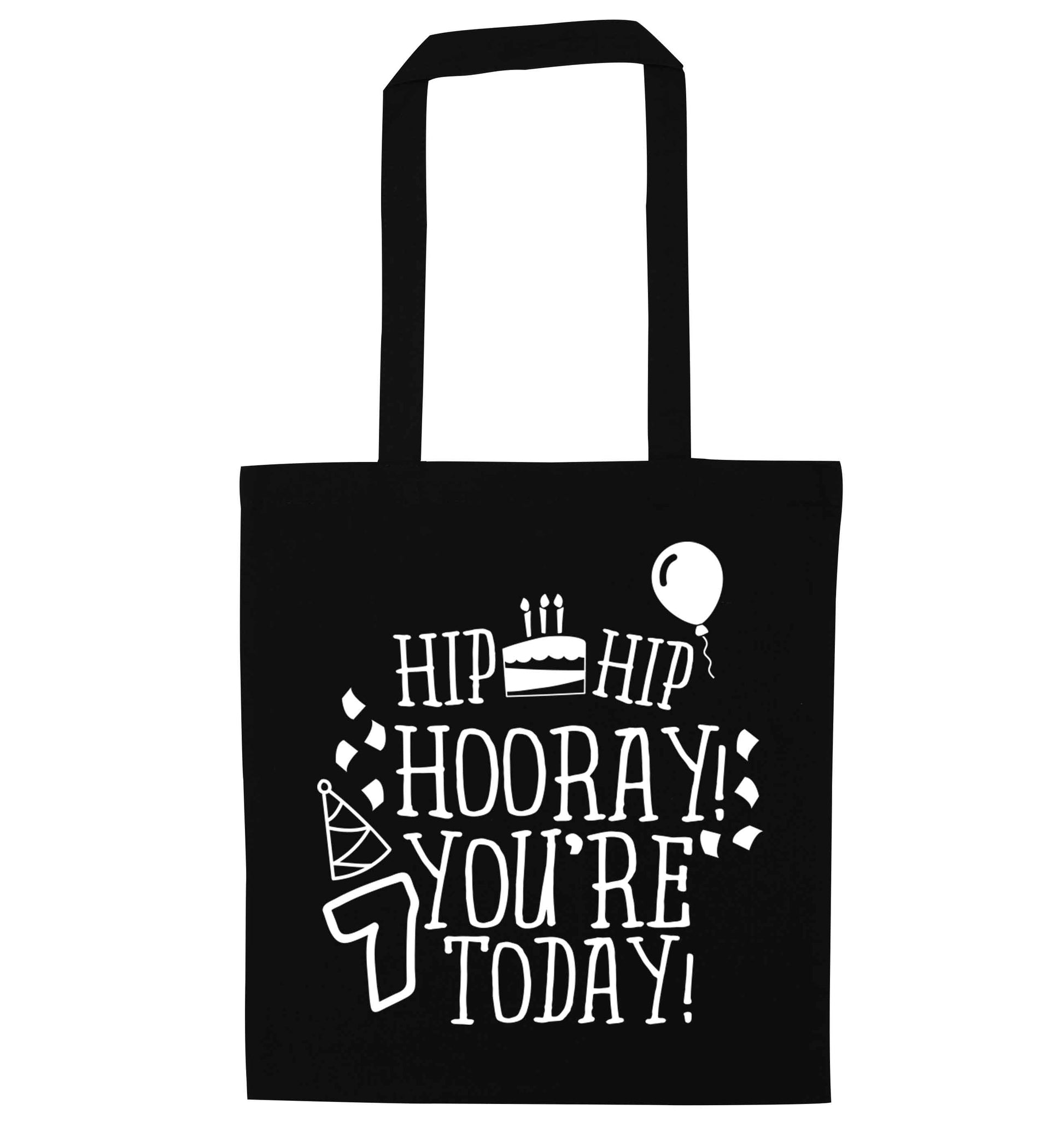 Hip hip hooray you're seven today! black tote bag
