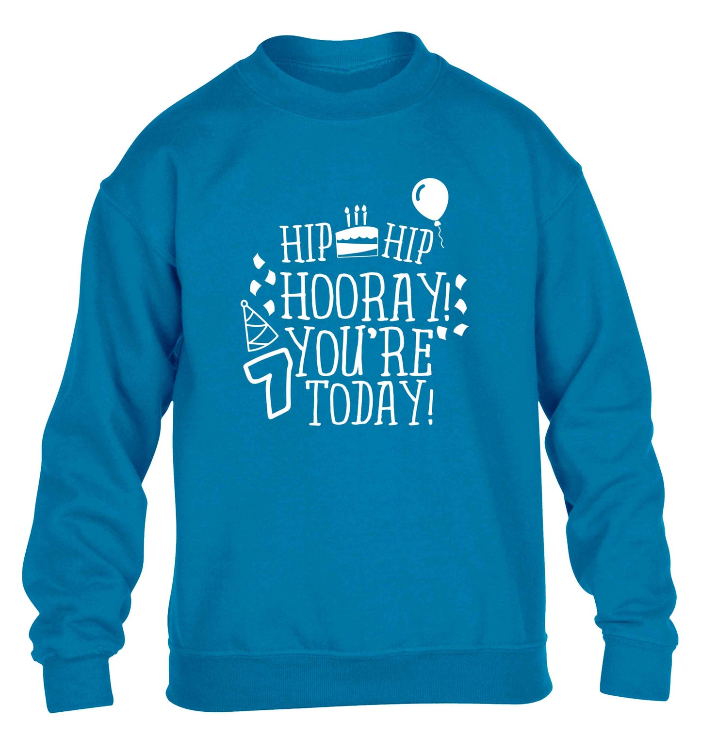 Hip hip hooray you're seven today! children's blue sweater 12-13 Years