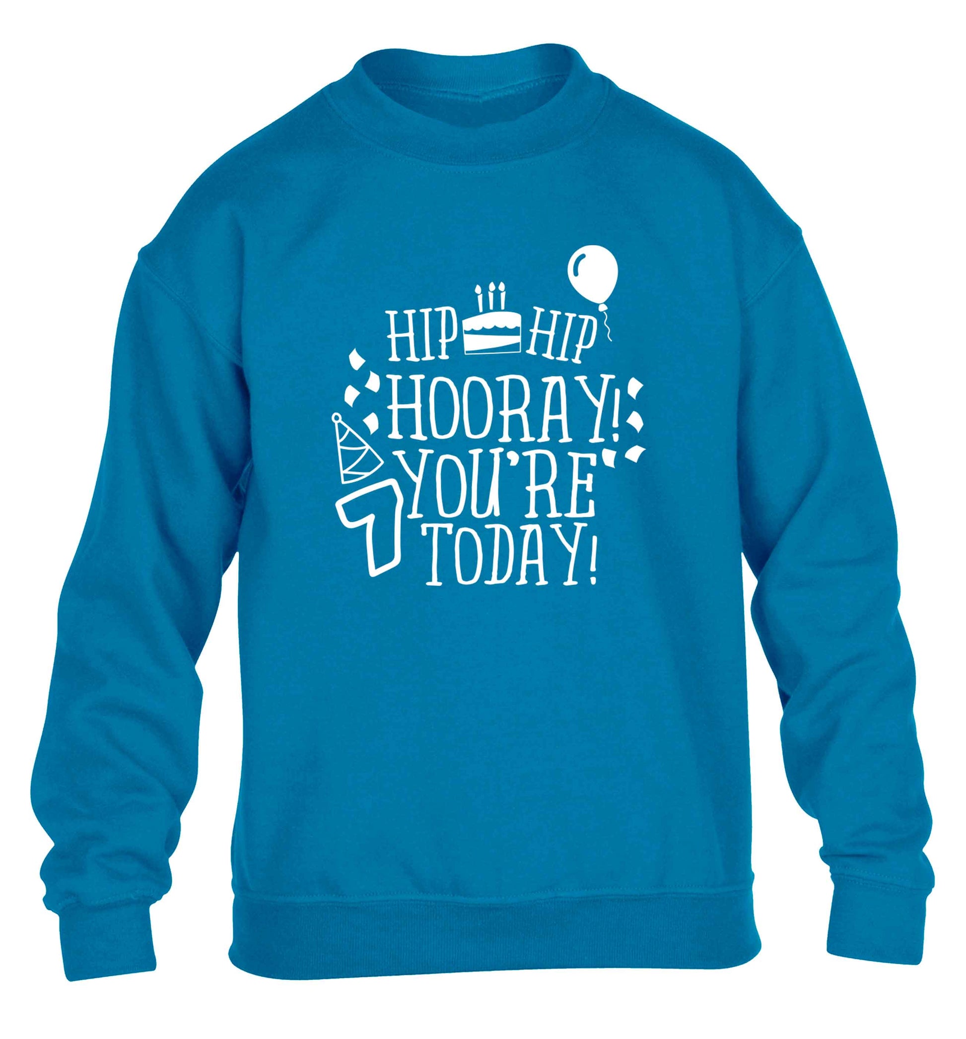 Hip hip hooray you're seven today! children's blue sweater 12-13 Years