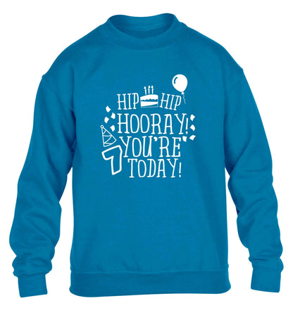 Hip hip hooray you're seven today! children's blue sweater 12-13 Years