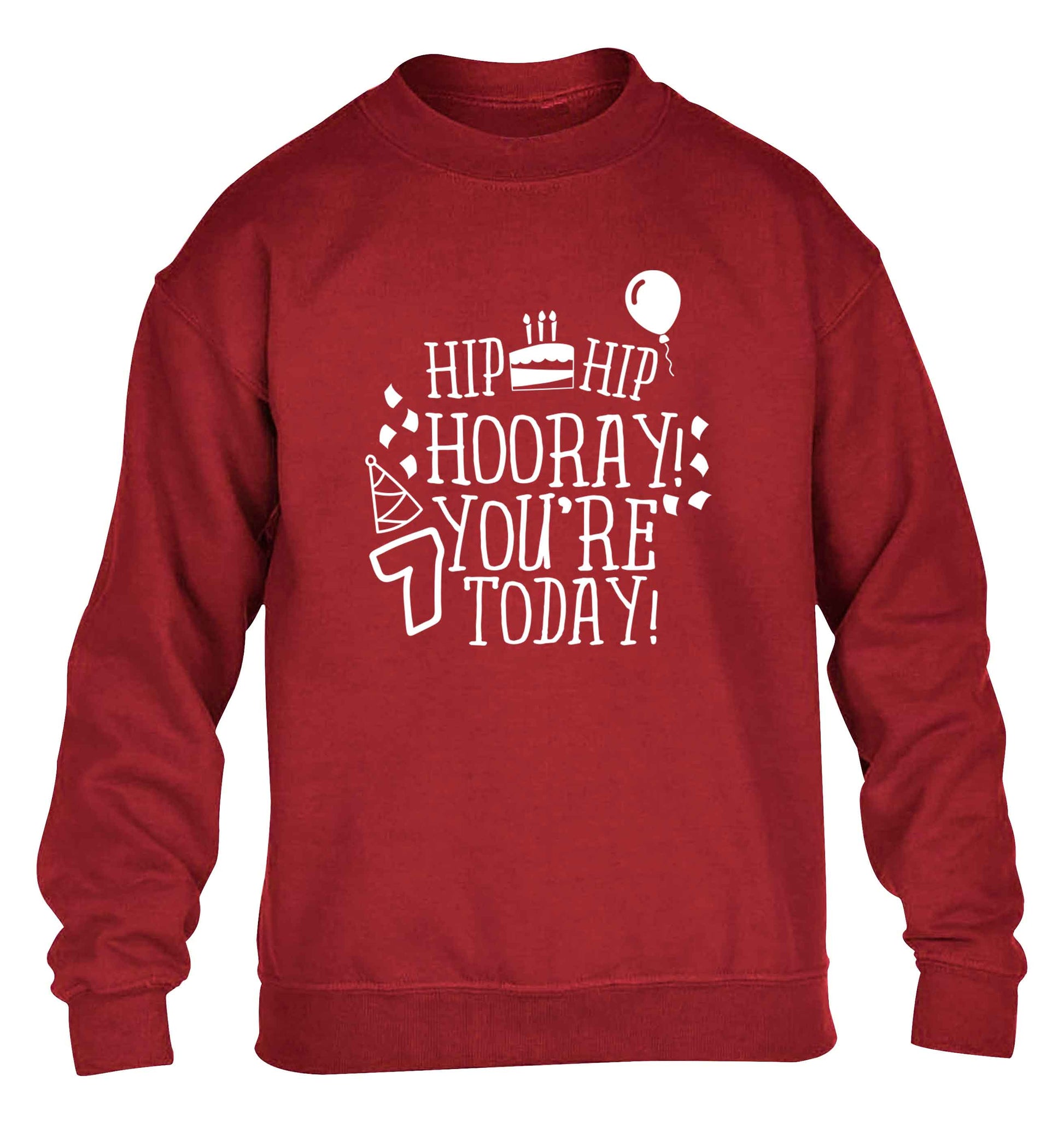 Hip hip hooray you're seven today! children's grey sweater 12-13 Years