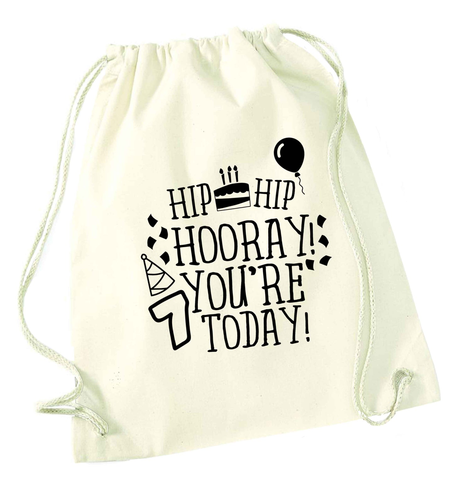 Hip hip hooray you're seven today! natural drawstring bag