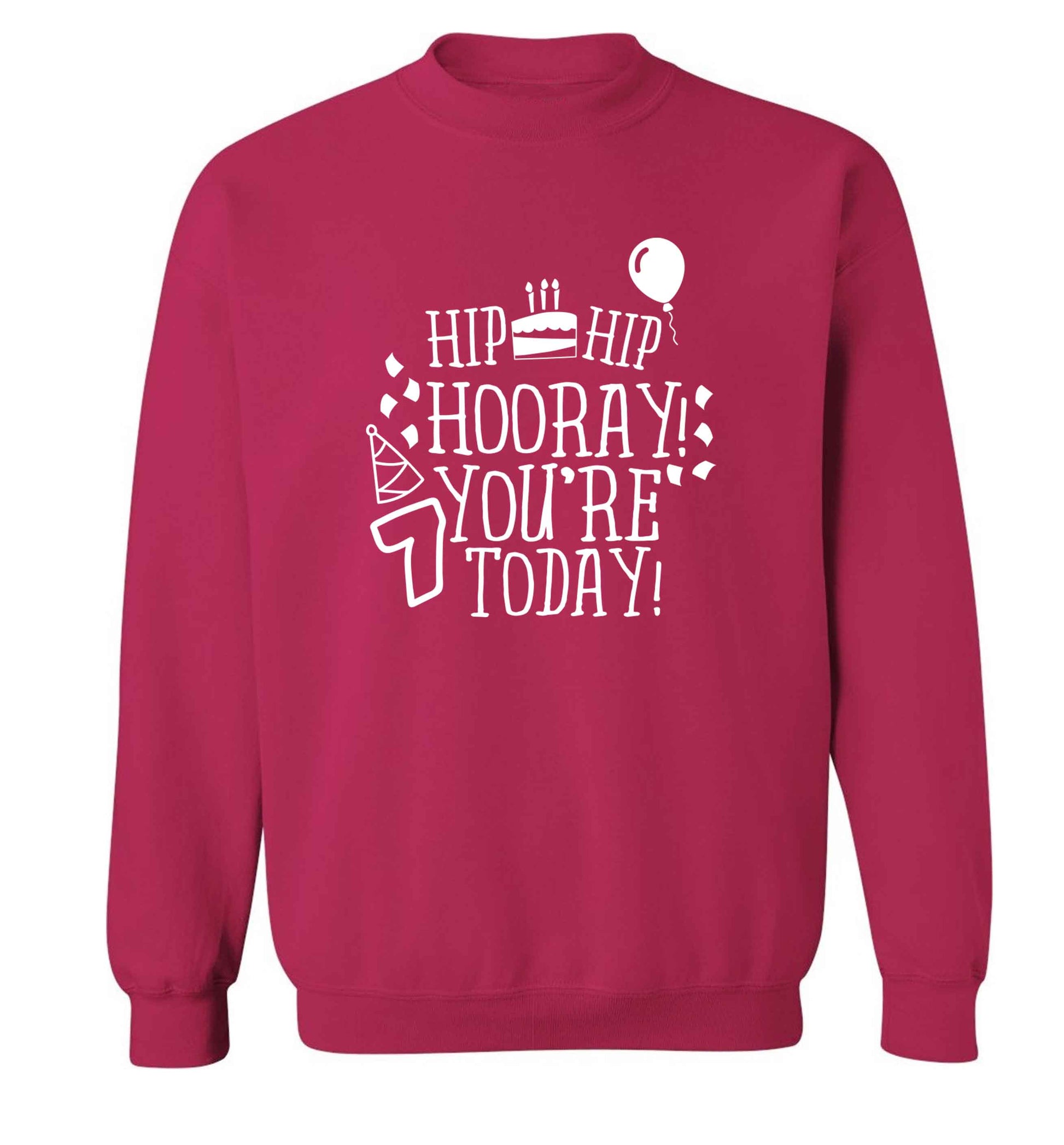 Hip hip hooray you're seven today! adult's unisex pink sweater 2XL