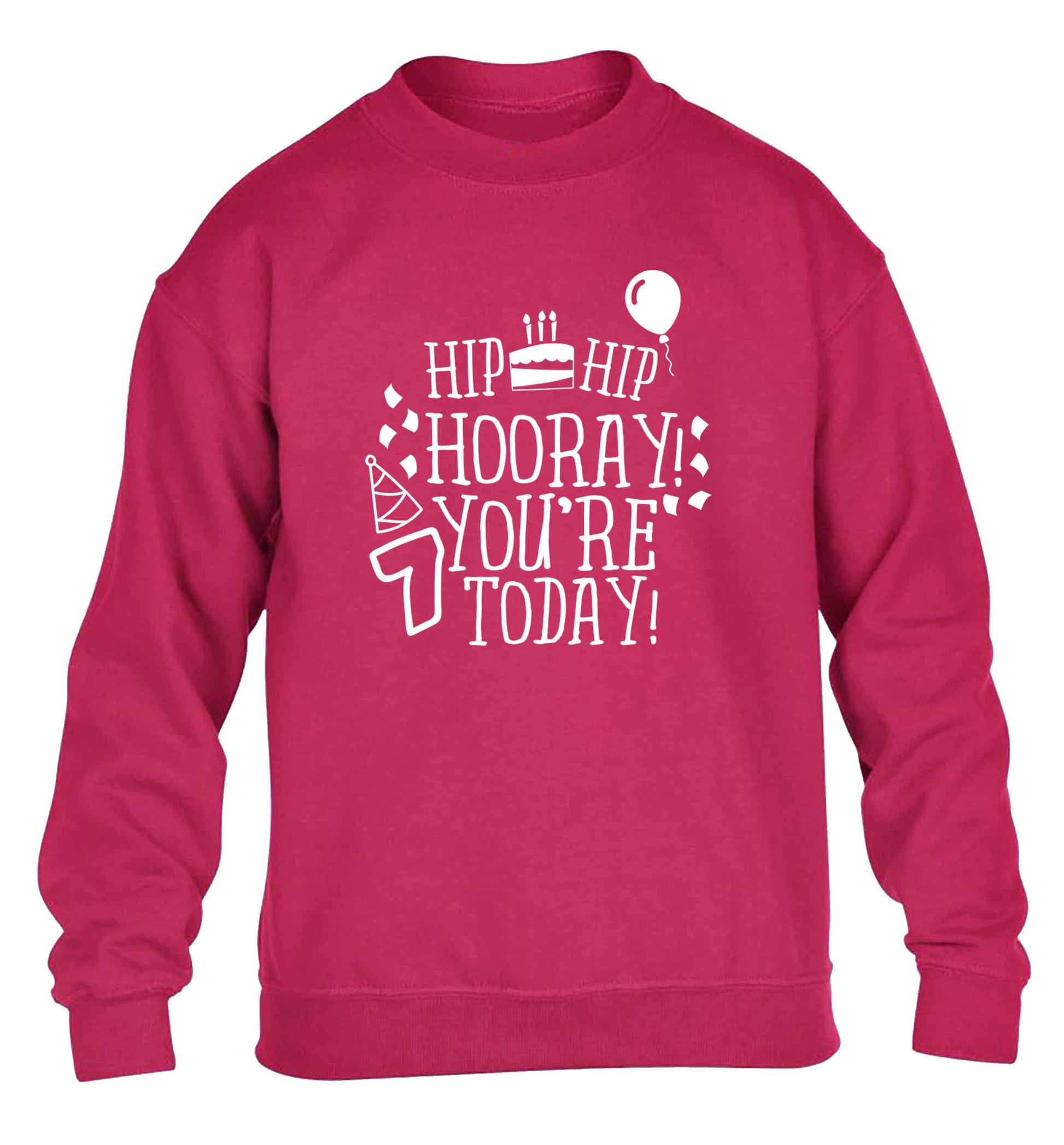 Hip hip hooray you're seven today! children's pink sweater 12-13 Years