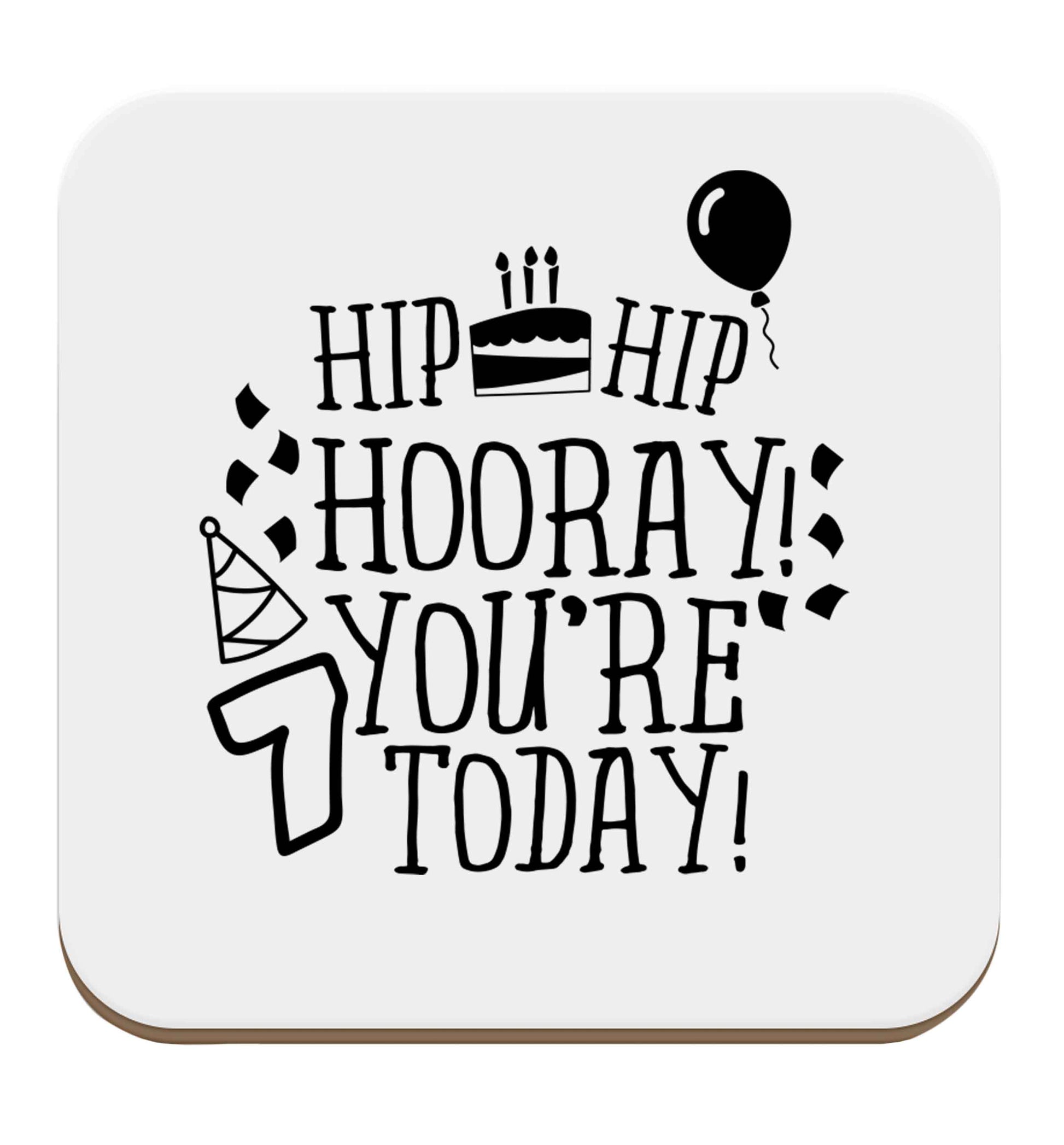 Hip hip hooray you're seven today! set of four coasters