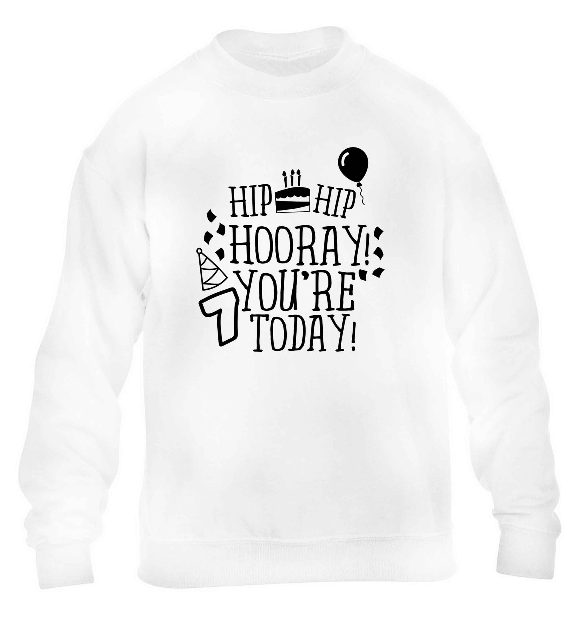 Hip hip hooray you're seven today! children's white sweater 12-13 Years