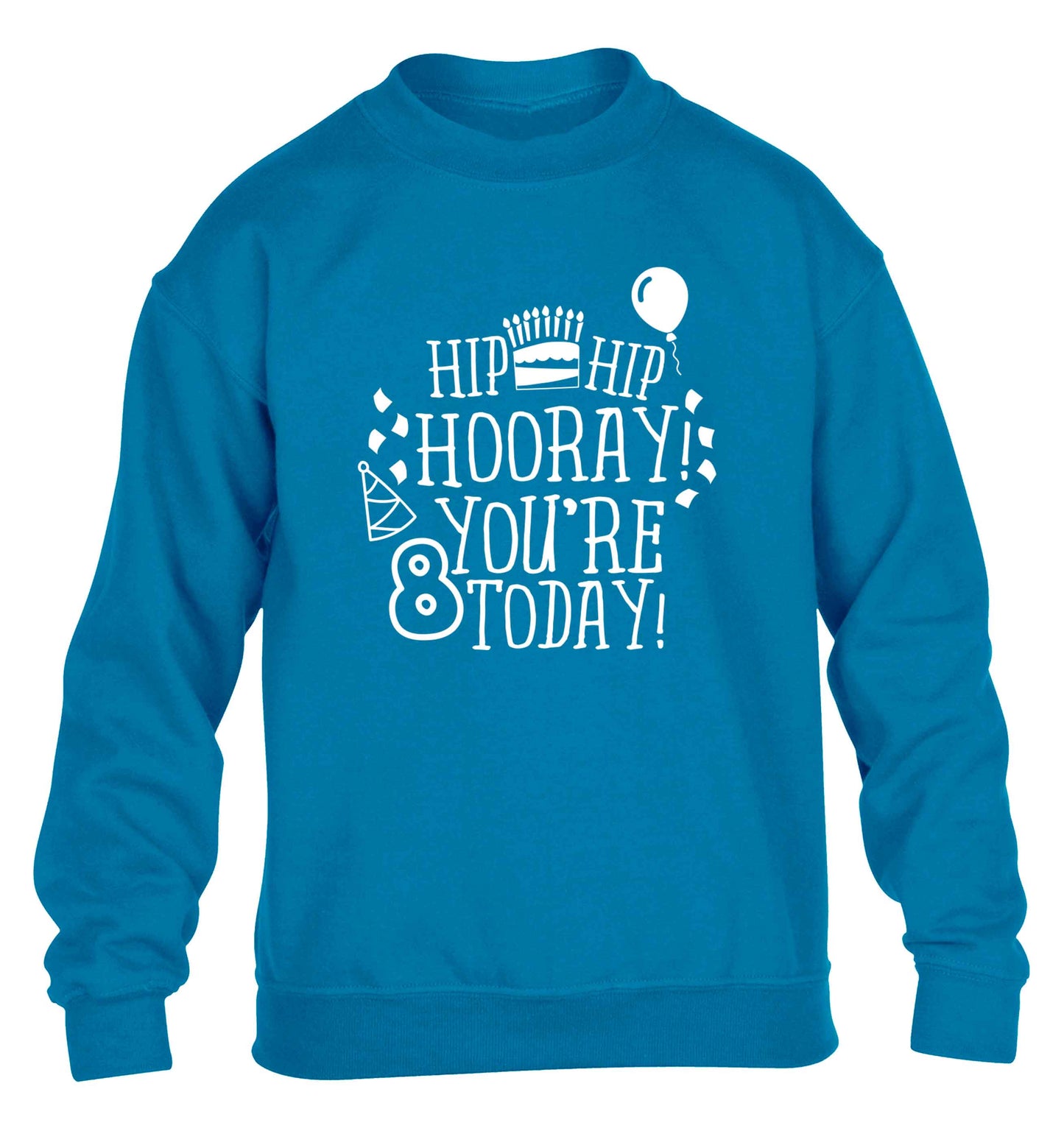 Hip hip hooray you're 8 today! children's blue sweater 12-13 Years