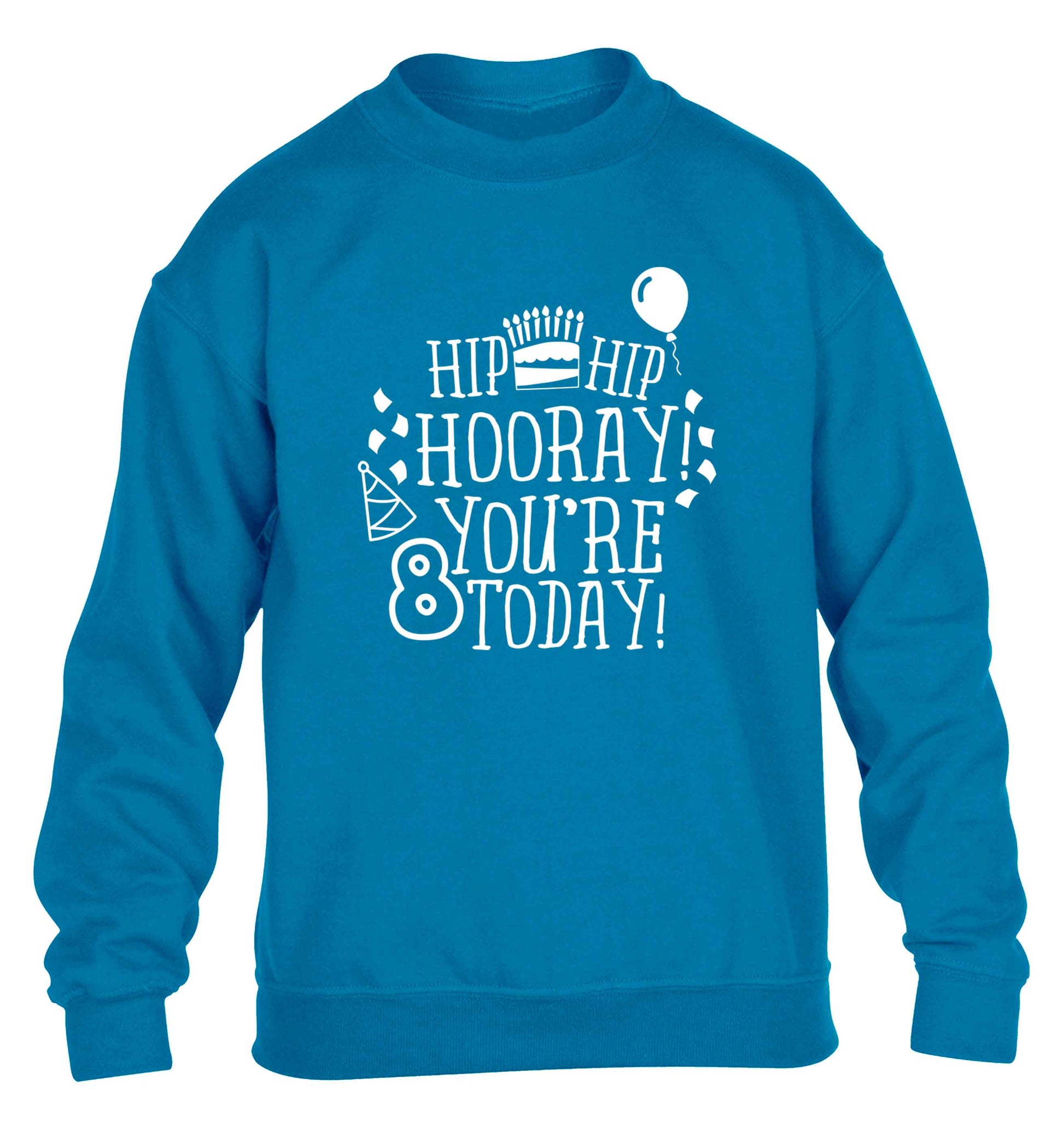 Hip hip hooray you're 8 today! children's blue sweater 12-13 Years
