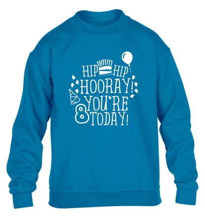 Hip hip hooray you're 8 today! children's blue sweater 12-13 Years