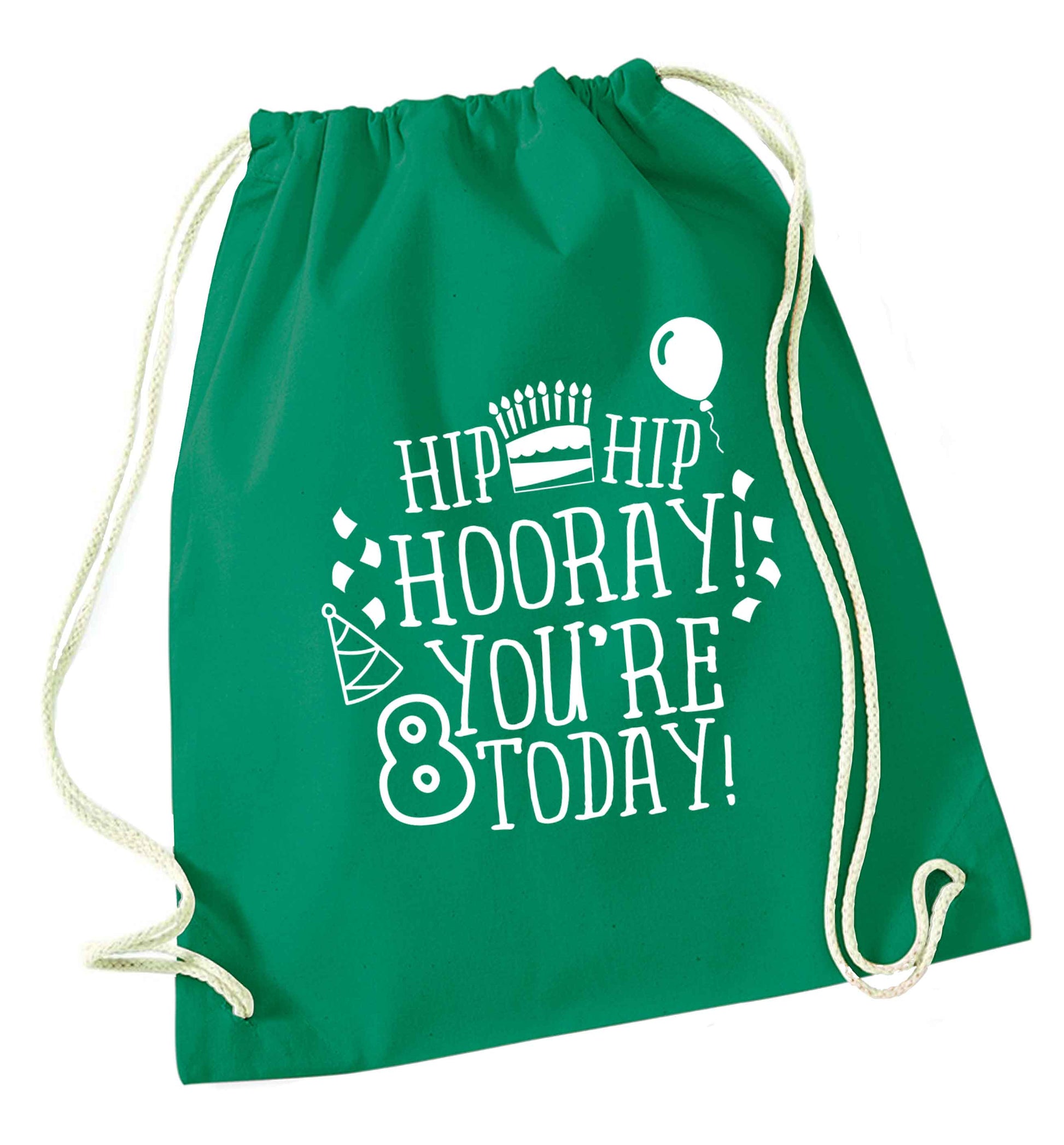 Hip hip hooray you're 8 today! green drawstring bag