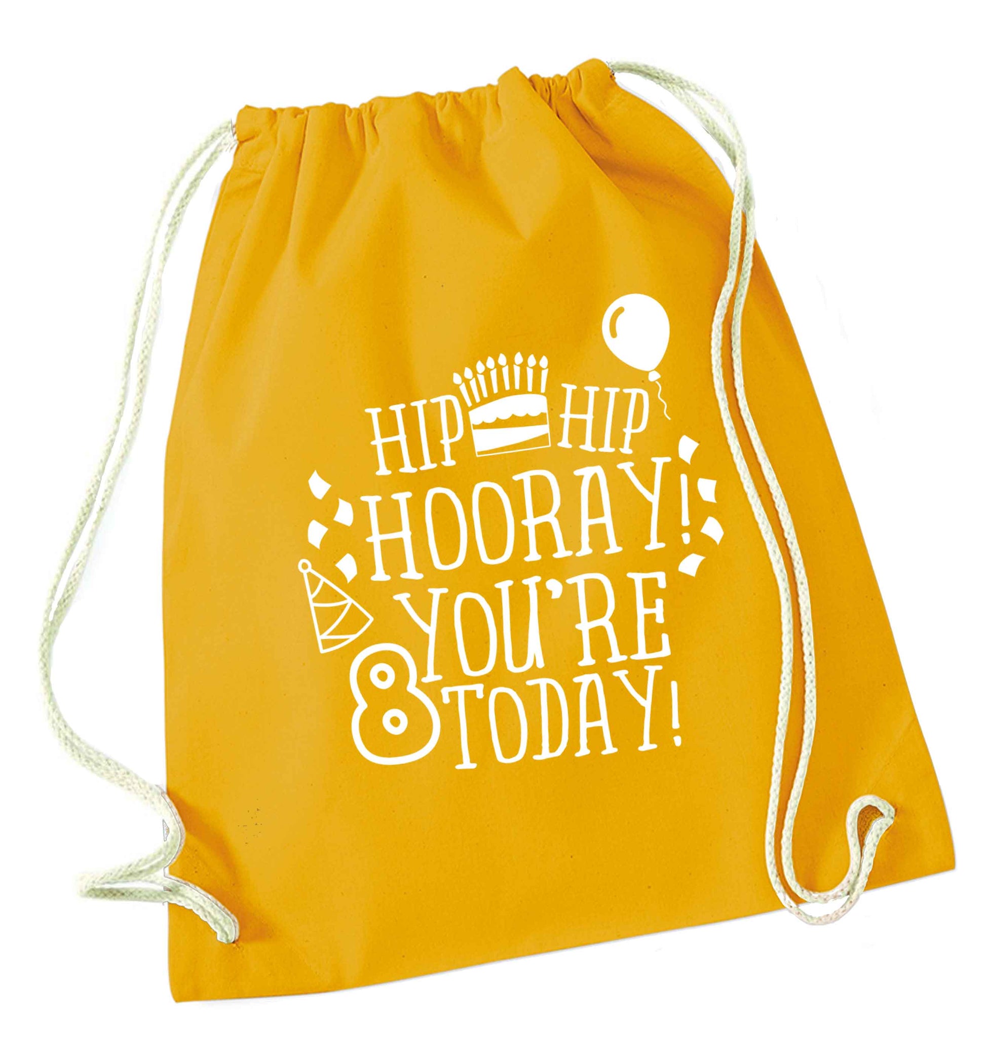 Hip hip hooray you're 8 today! mustard drawstring bag