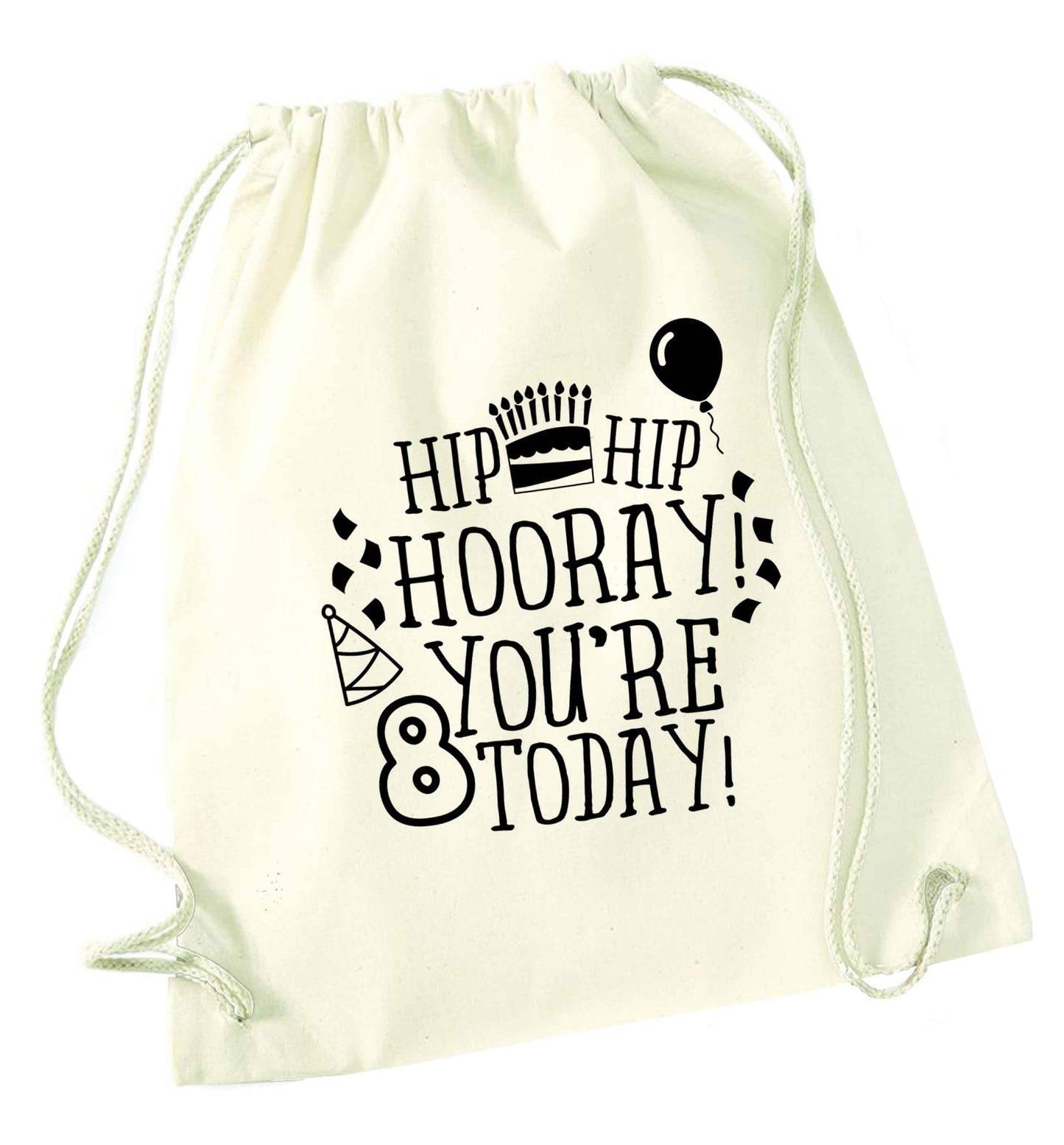 Hip hip hooray you're 8 today! natural drawstring bag