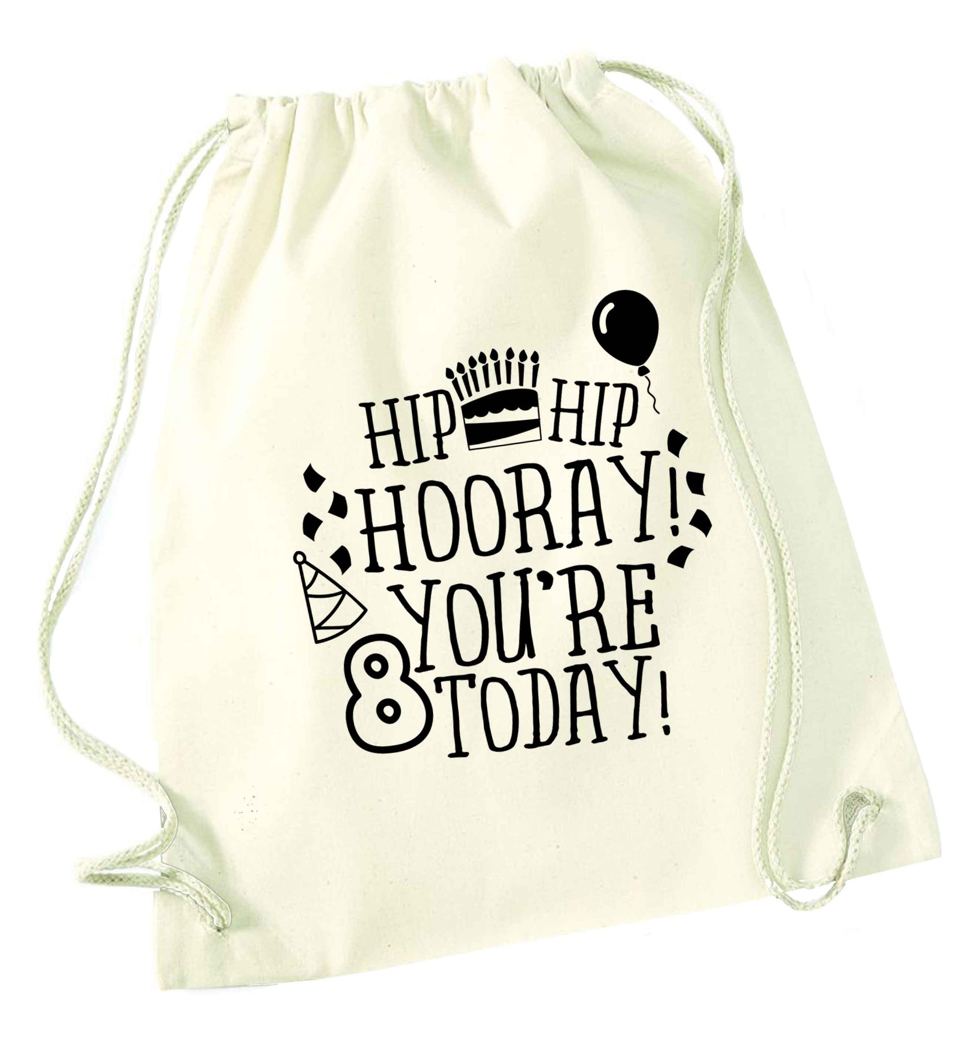 Hip hip hooray you're 8 today! natural drawstring bag