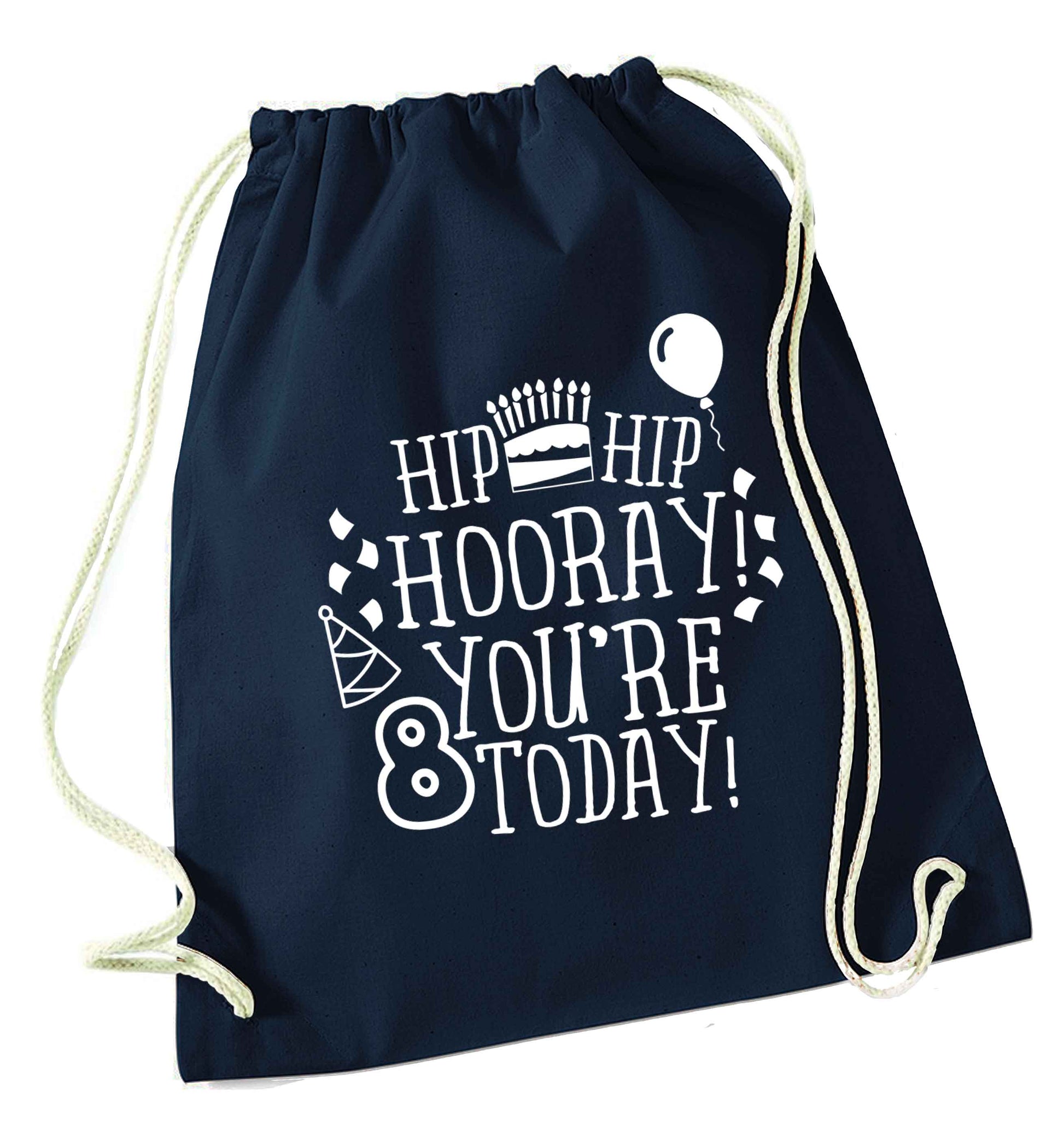 Hip hip hooray you're 8 today! navy drawstring bag