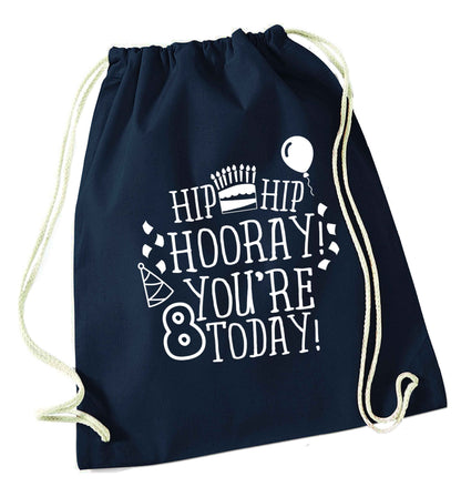 Hip hip hooray you're 8 today! navy drawstring bag