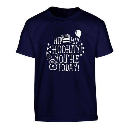 Hip hip hooray you're 8 today! Children's navy Tshirt 12-13 Years