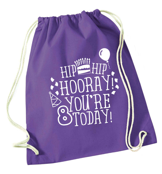Hip hip hooray you're 8 today! purple drawstring bag