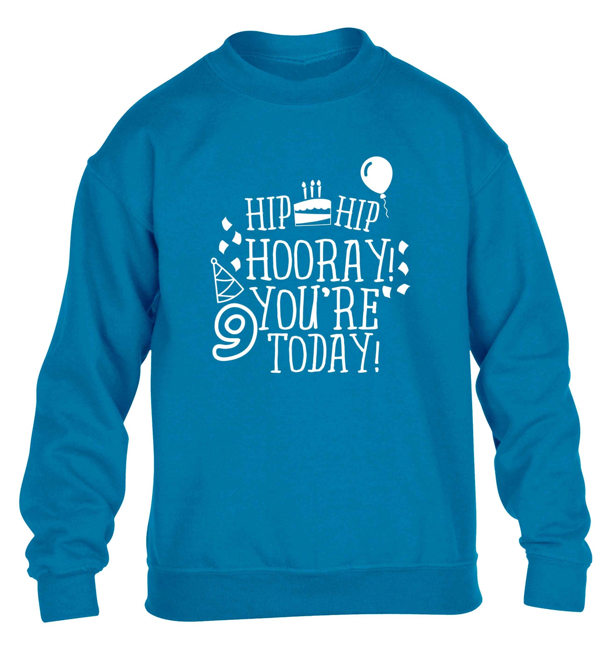 Hip hip hooray you're 9 today! children's blue sweater 12-13 Years