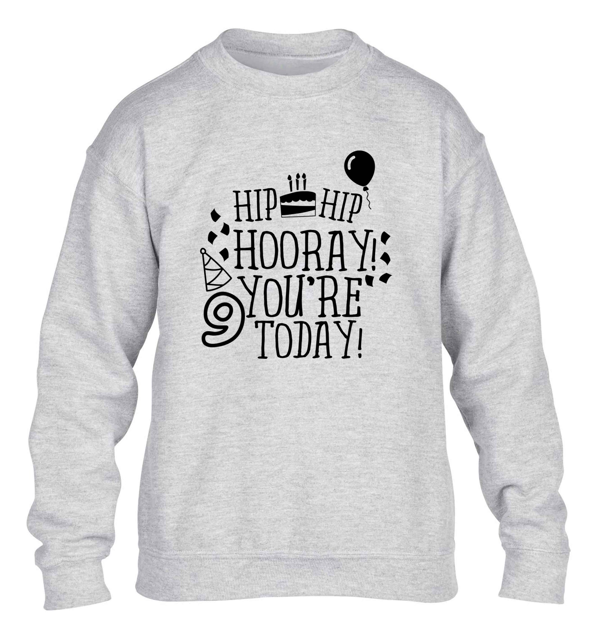 Hip hip hooray you're 9 today! children's grey sweater 12-13 Years