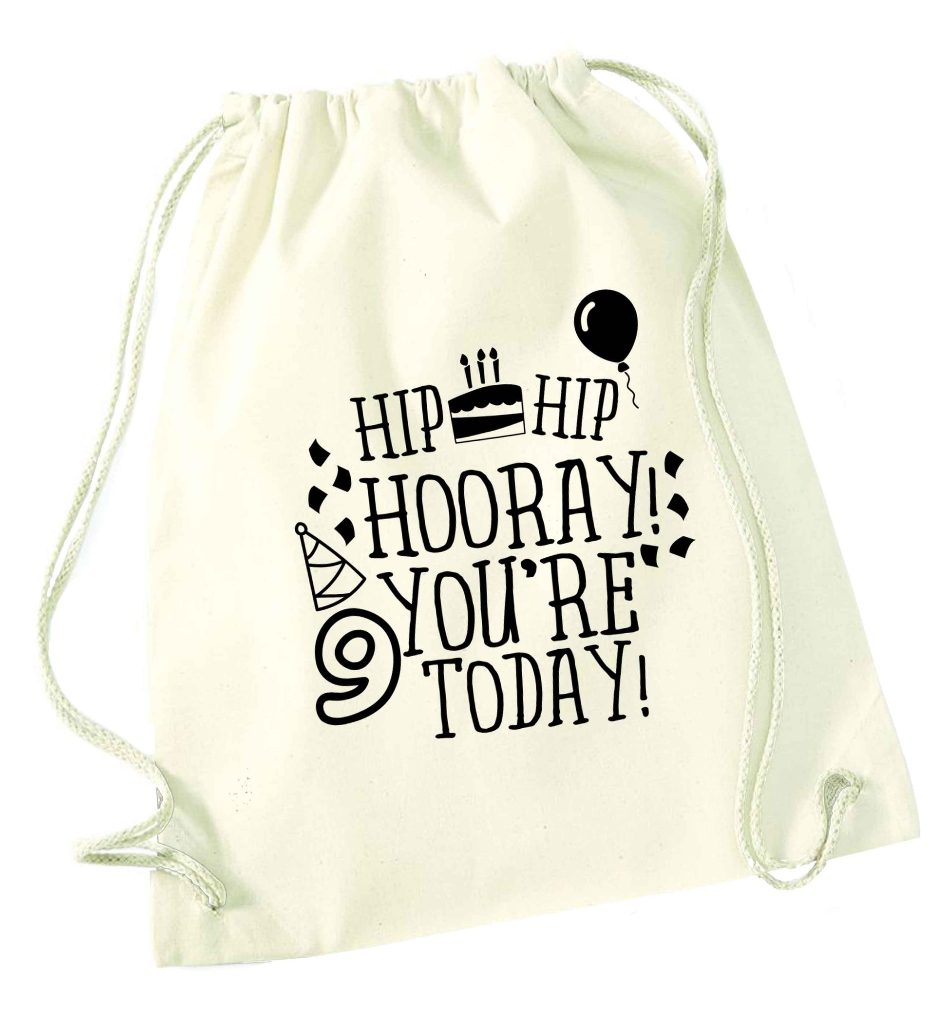 Hip hip hooray you're 9 today! natural drawstring bag