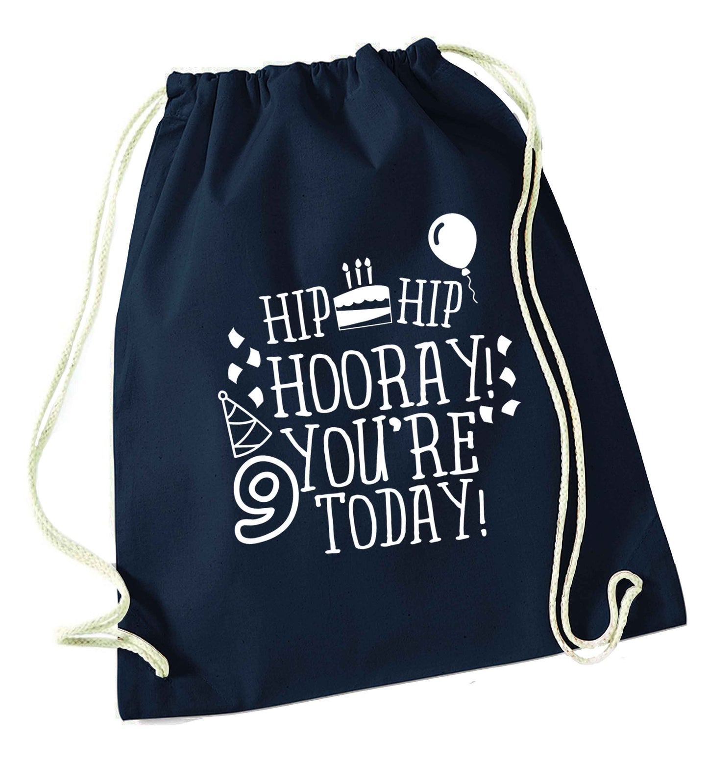 Hip hip hooray you're 9 today! navy drawstring bag