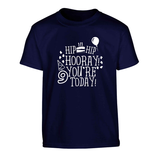 Hip hip hooray you're 9 today! Children's navy Tshirt 12-13 Years
