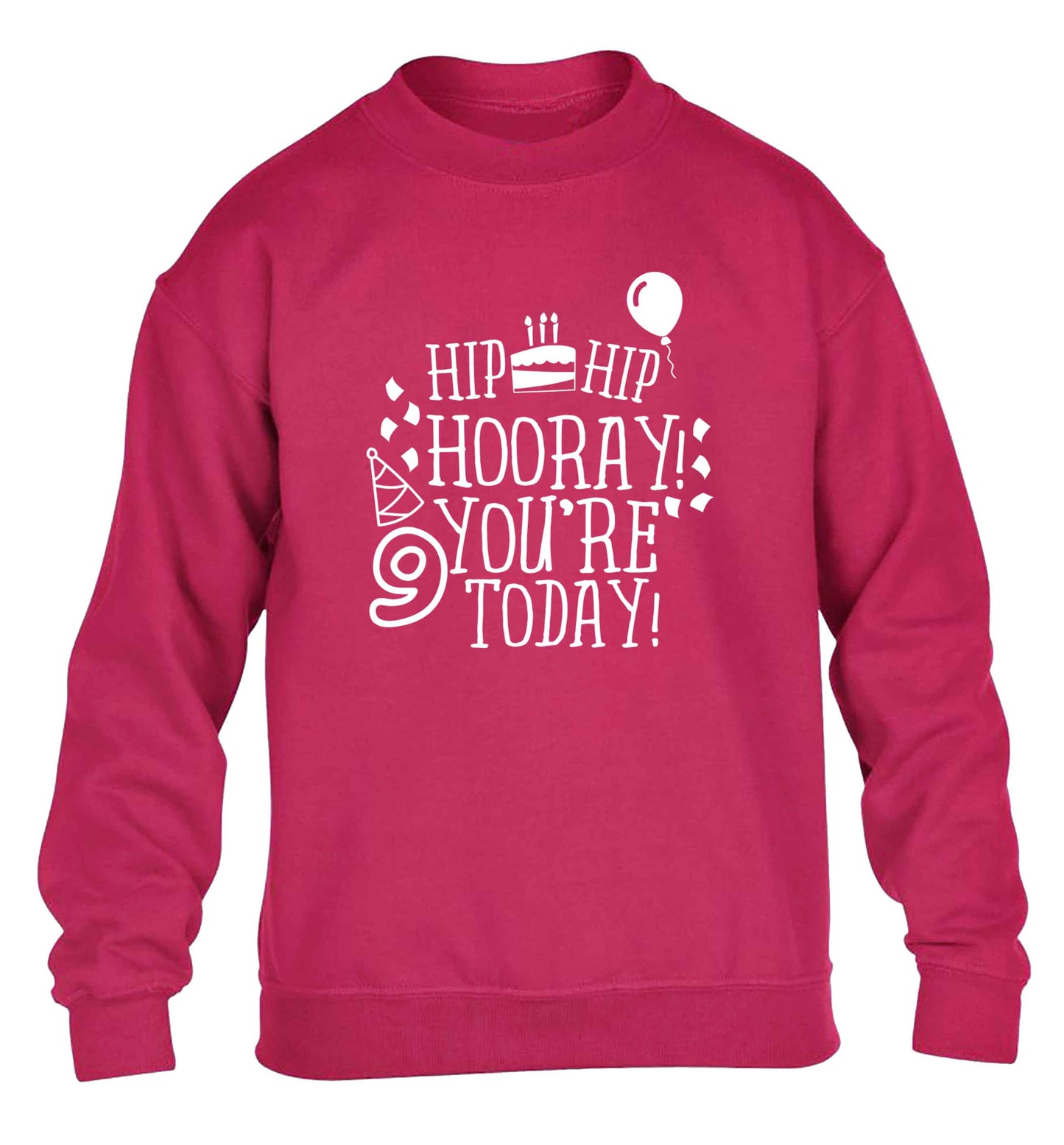 Hip hip hooray you're 9 today! children's pink sweater 12-13 Years