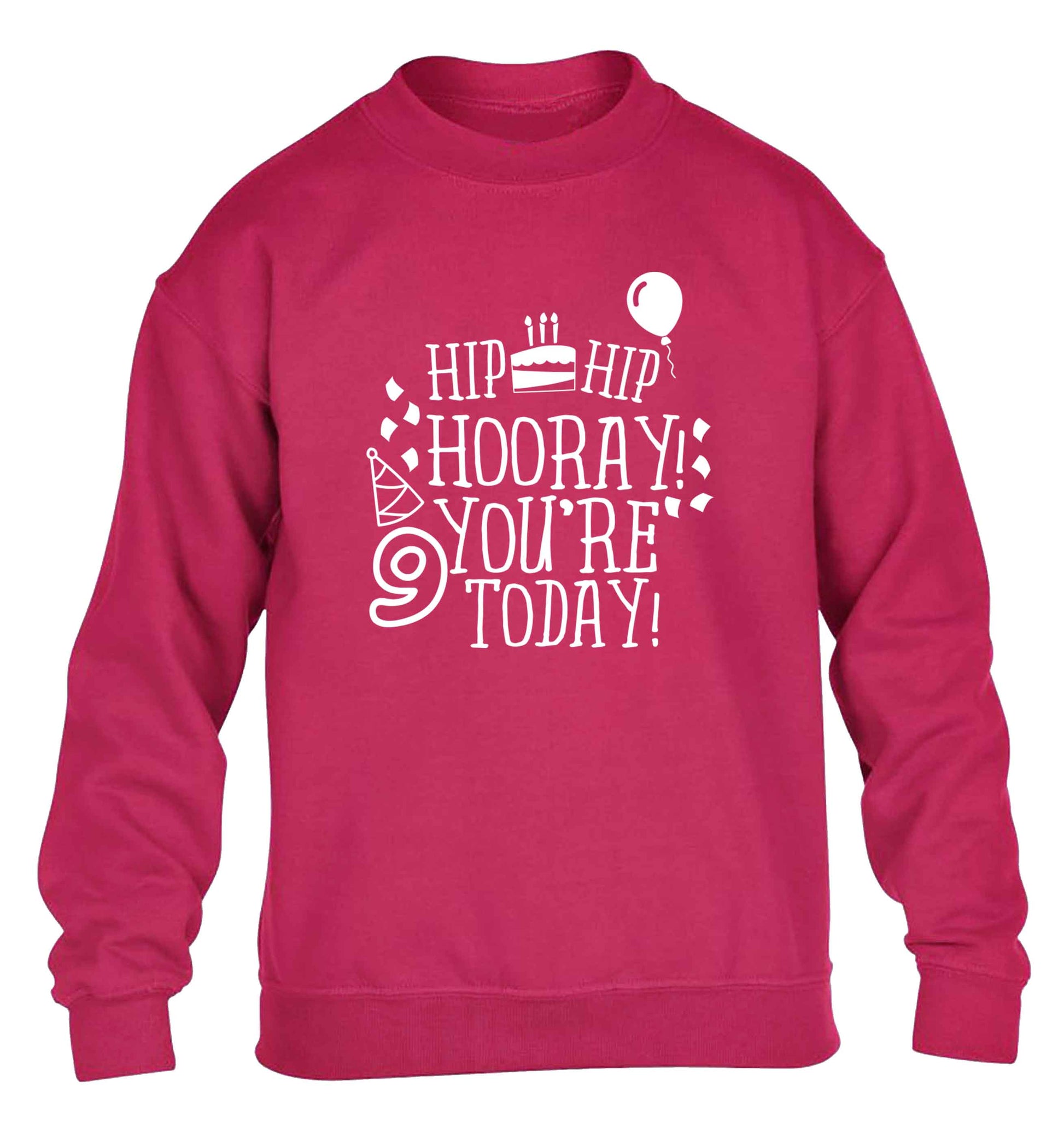 Hip hip hooray you're 9 today! children's pink sweater 12-13 Years