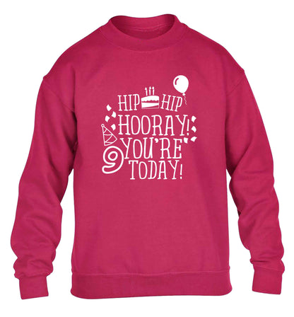Hip hip hooray you're 9 today! children's pink sweater 12-13 Years