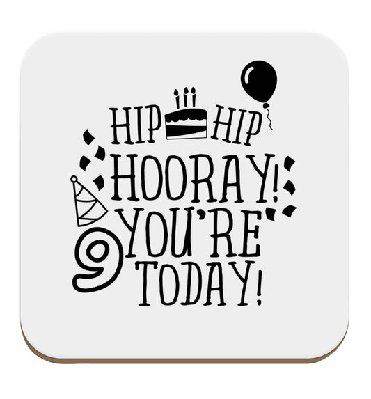 Hip hip hooray you're 9 today! set of four coasters