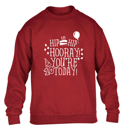 Hip hip hooray you're ten today! children's grey sweater 12-13 Years