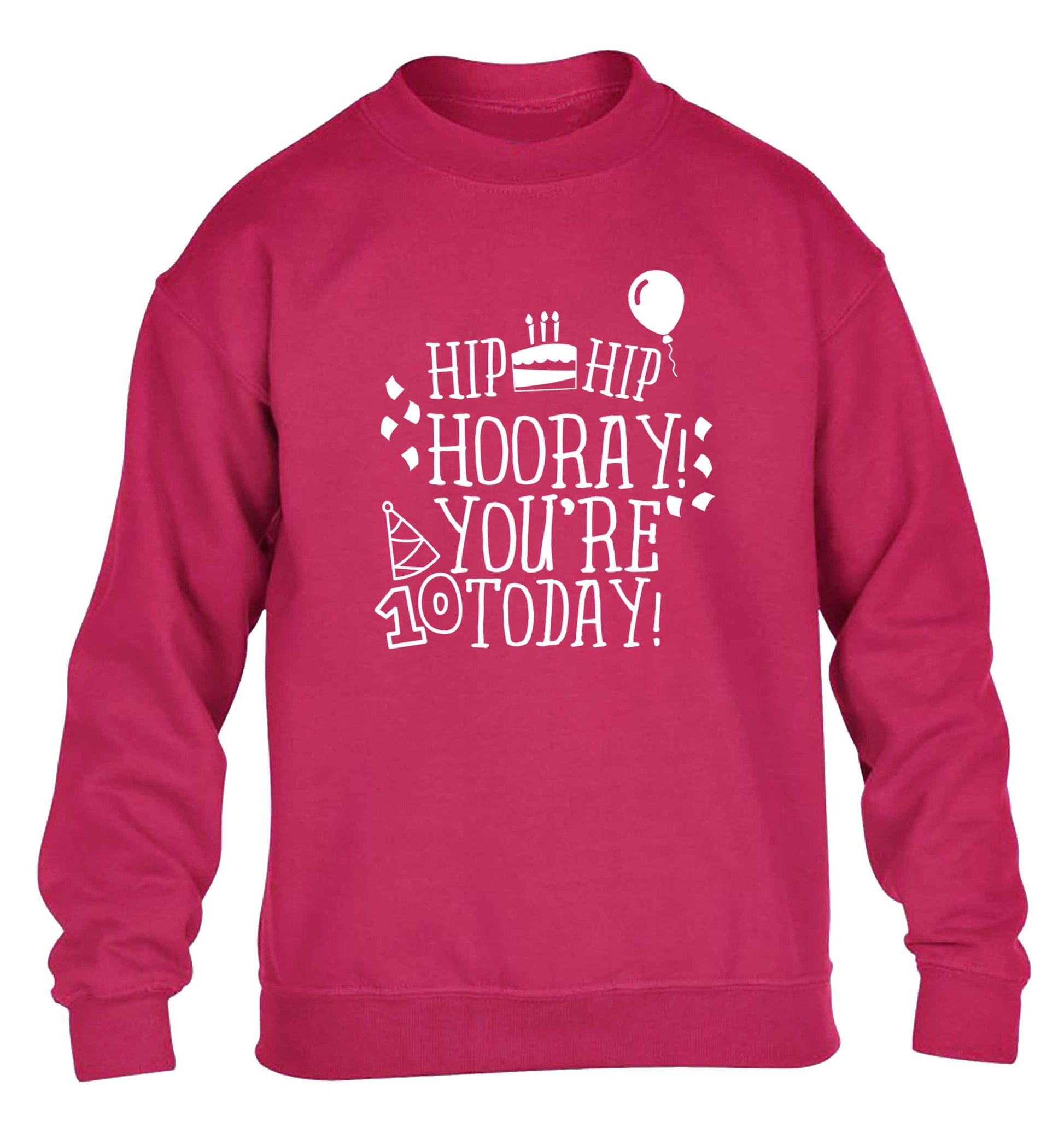 Hip hip hooray you're ten today! children's pink sweater 12-13 Years