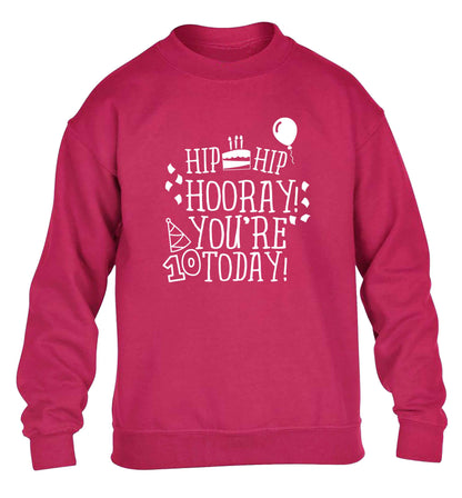 Hip hip hooray you're ten today! children's pink sweater 12-13 Years