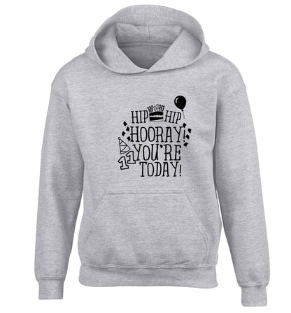 Hip hip hooray I you're eleven today! children's grey hoodie 12-13 Years