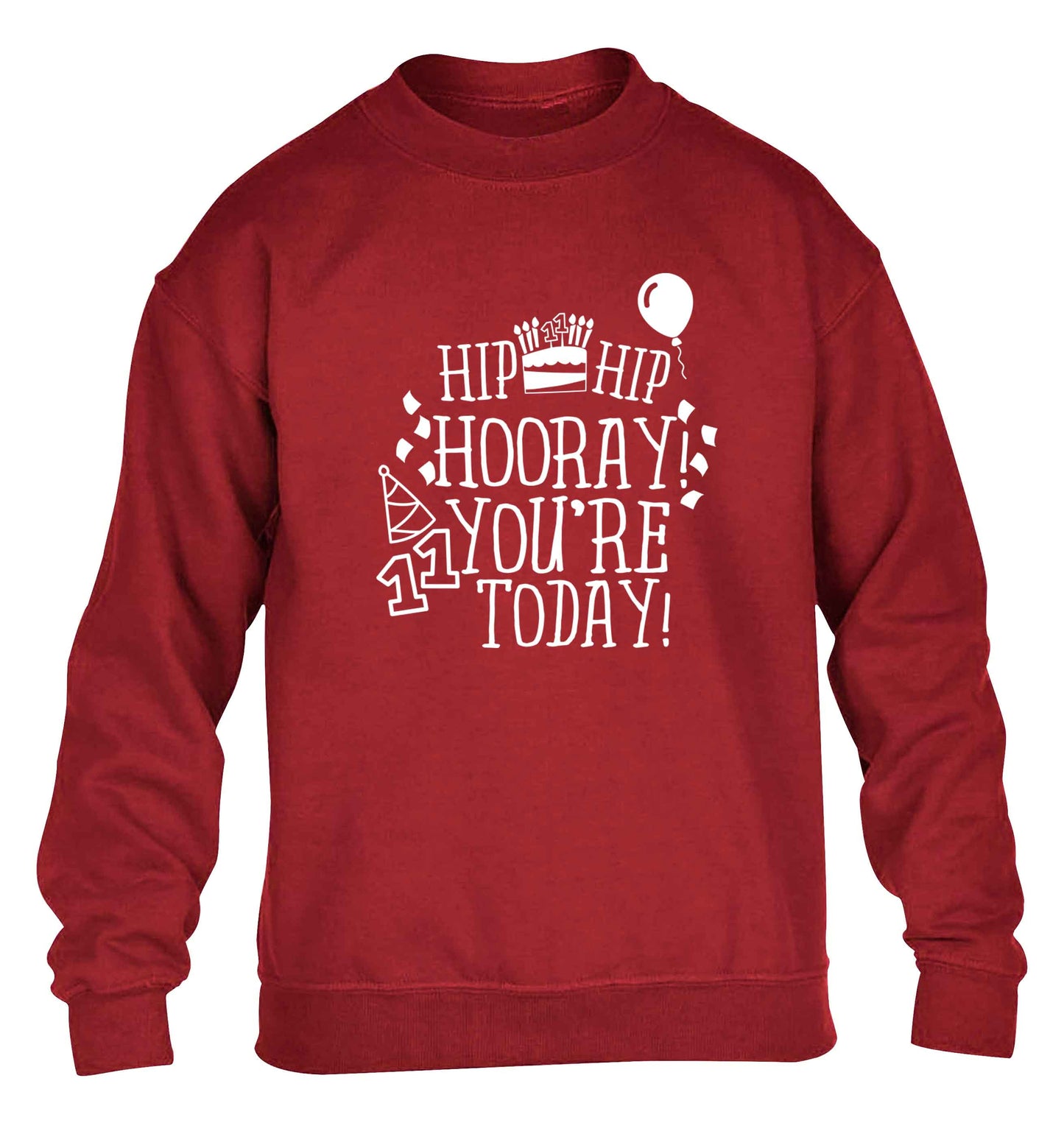 Hip hip hooray I you're eleven today! children's grey sweater 12-13 Years