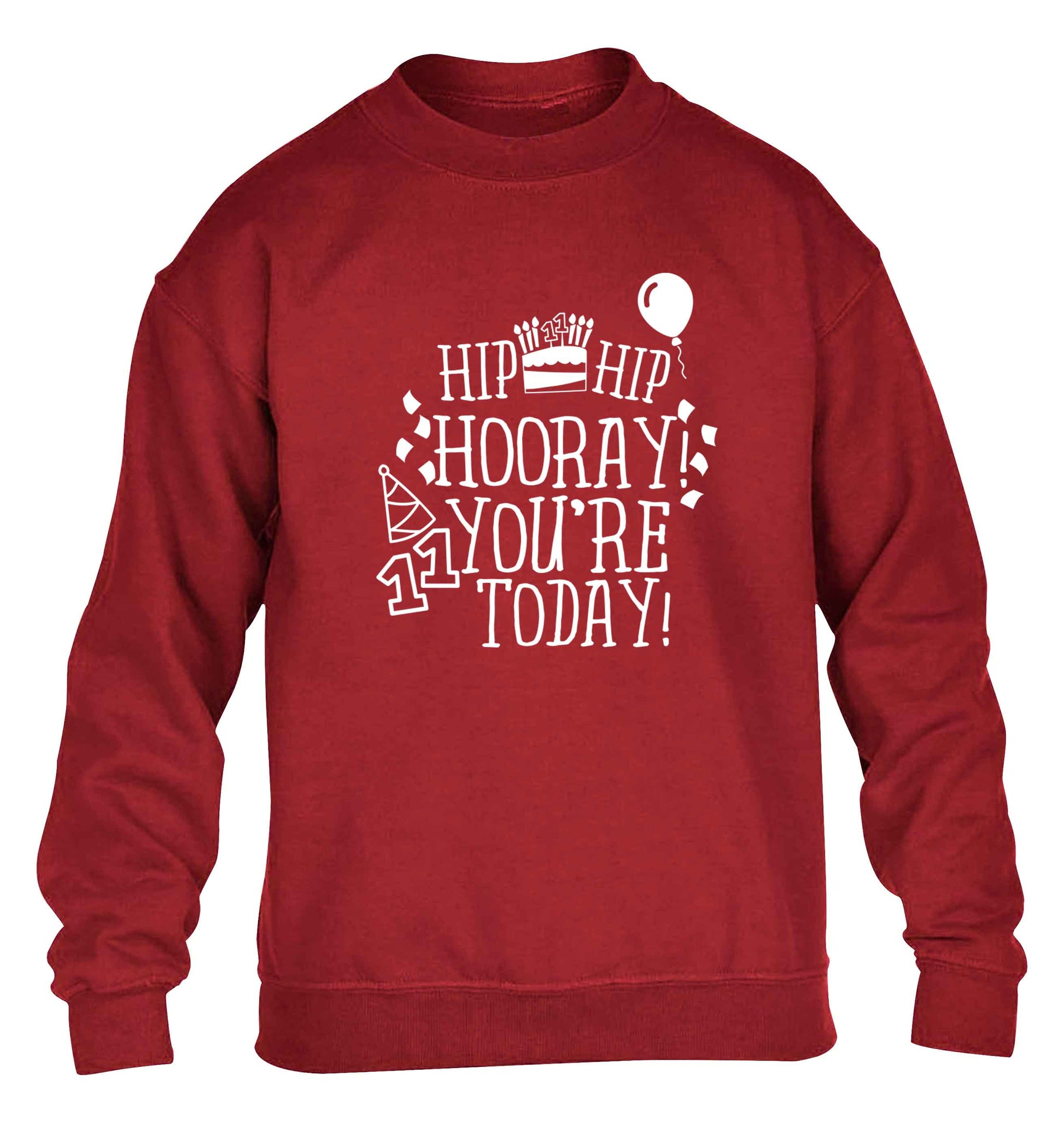 Hip hip hooray I you're eleven today! children's grey sweater 12-13 Years