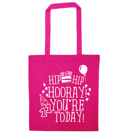 Hip hip hooray I you're eleven today! pink tote bag