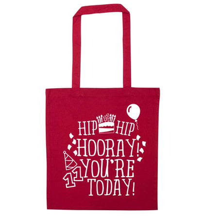 Hip hip hooray I you're eleven today! red tote bag