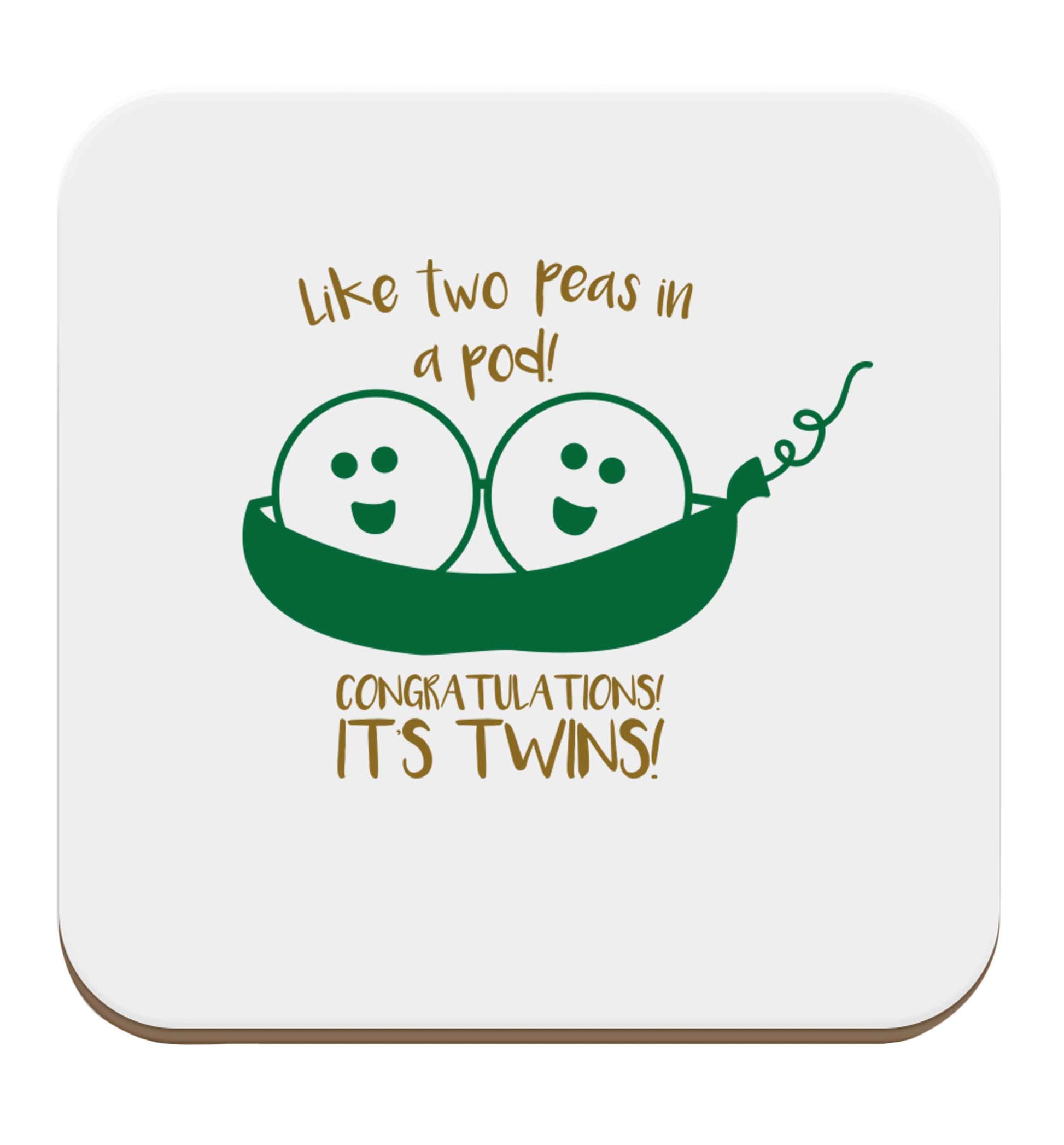 Like two peas in a pod! Congratulations it's twins! set of four coasters
