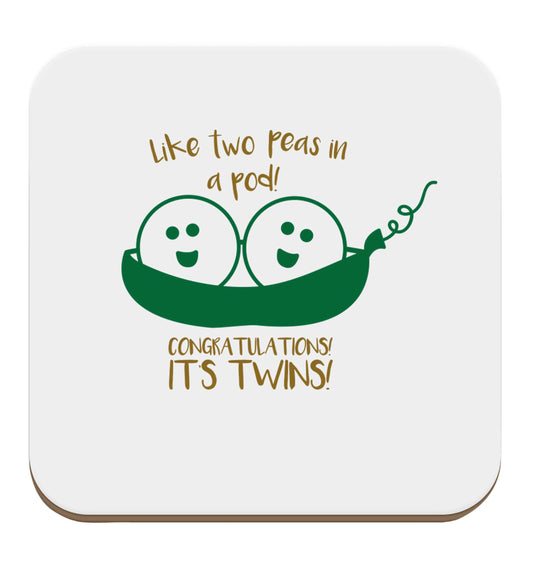 Like two peas in a pod! Congratulations it's twins! set of four coasters