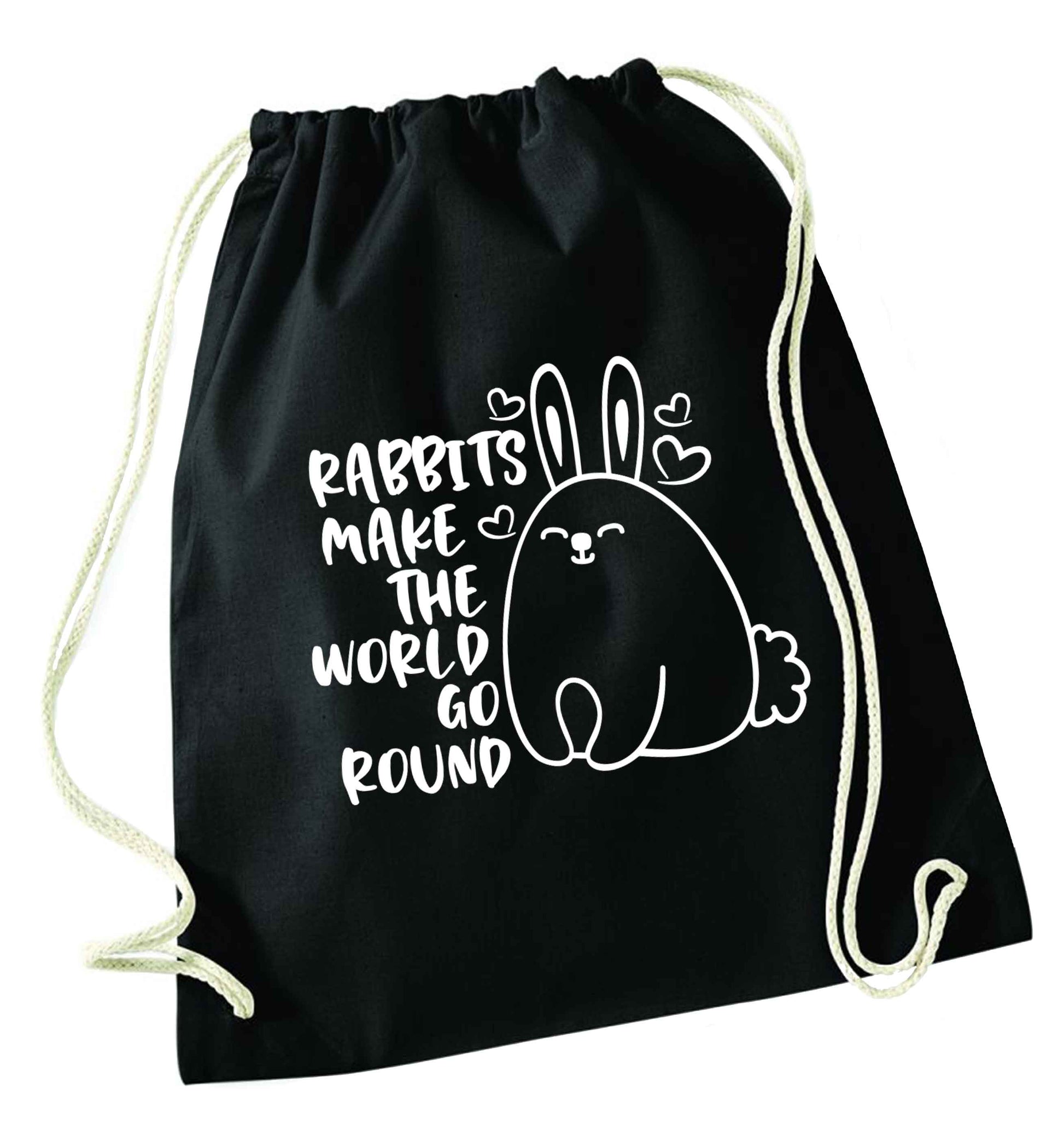 Rabbits make the world go round black drawstring bag