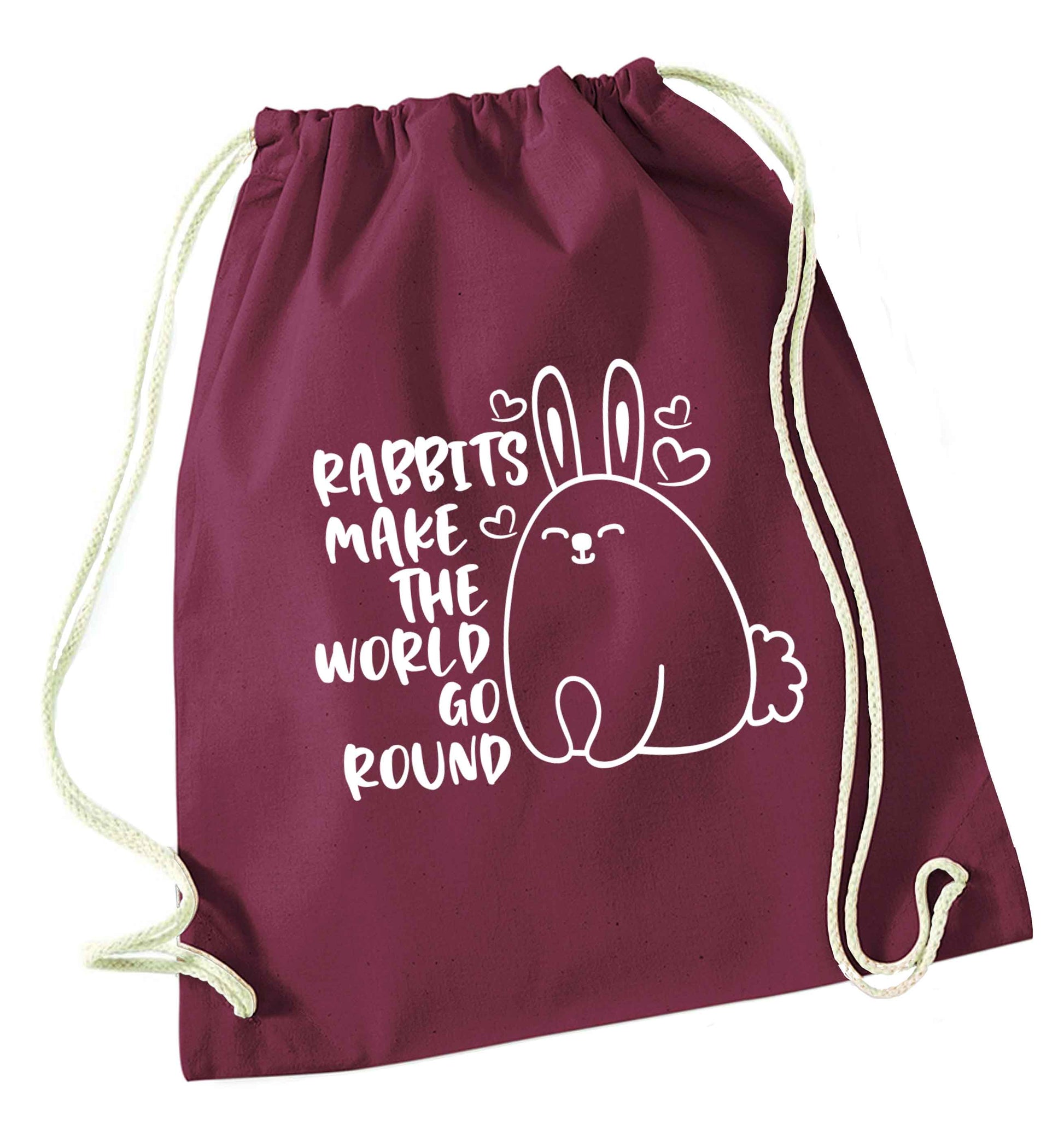 Rabbits make the world go round maroon drawstring bag