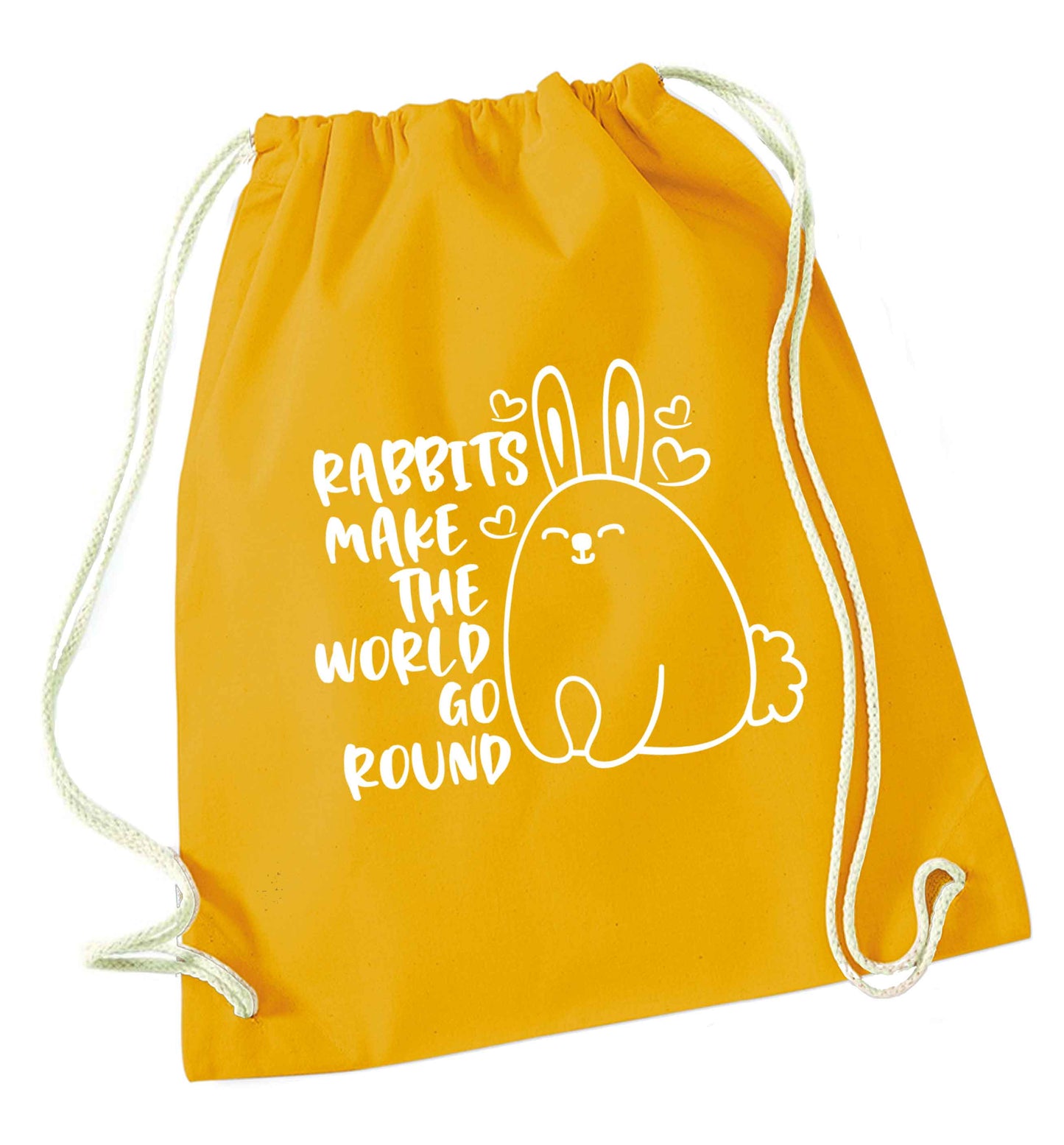 Rabbits make the world go round mustard drawstring bag